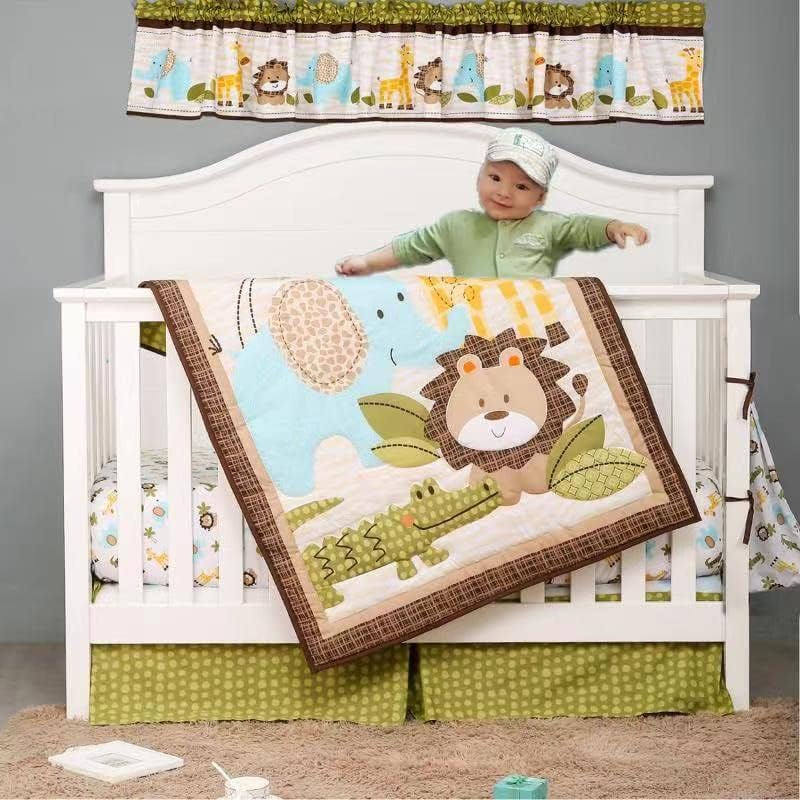 4-Piece Baby Animal Safari Crib Bedding Set - Elephant, Lion, Giraffe & Crocodile Print - Includes 1 Quilt, 1 Fitted Sheet, 1 Crib Skirt & 1 Diaper Storage Bag - Perfect for Nursery Decor, Baby Shower Gifts & Jungle-Themed Bedrooms