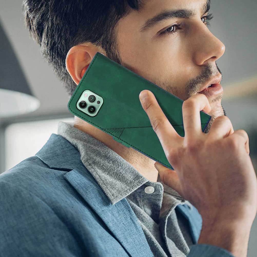 Leather Magnetic Flip Wallet Case for Apple iPhone 7/8/SE 2020 - PU Shockproof Protective Cover with Credit Card Holder, Wrist Strap & Kickstand | Business & Everyday Use (Green)