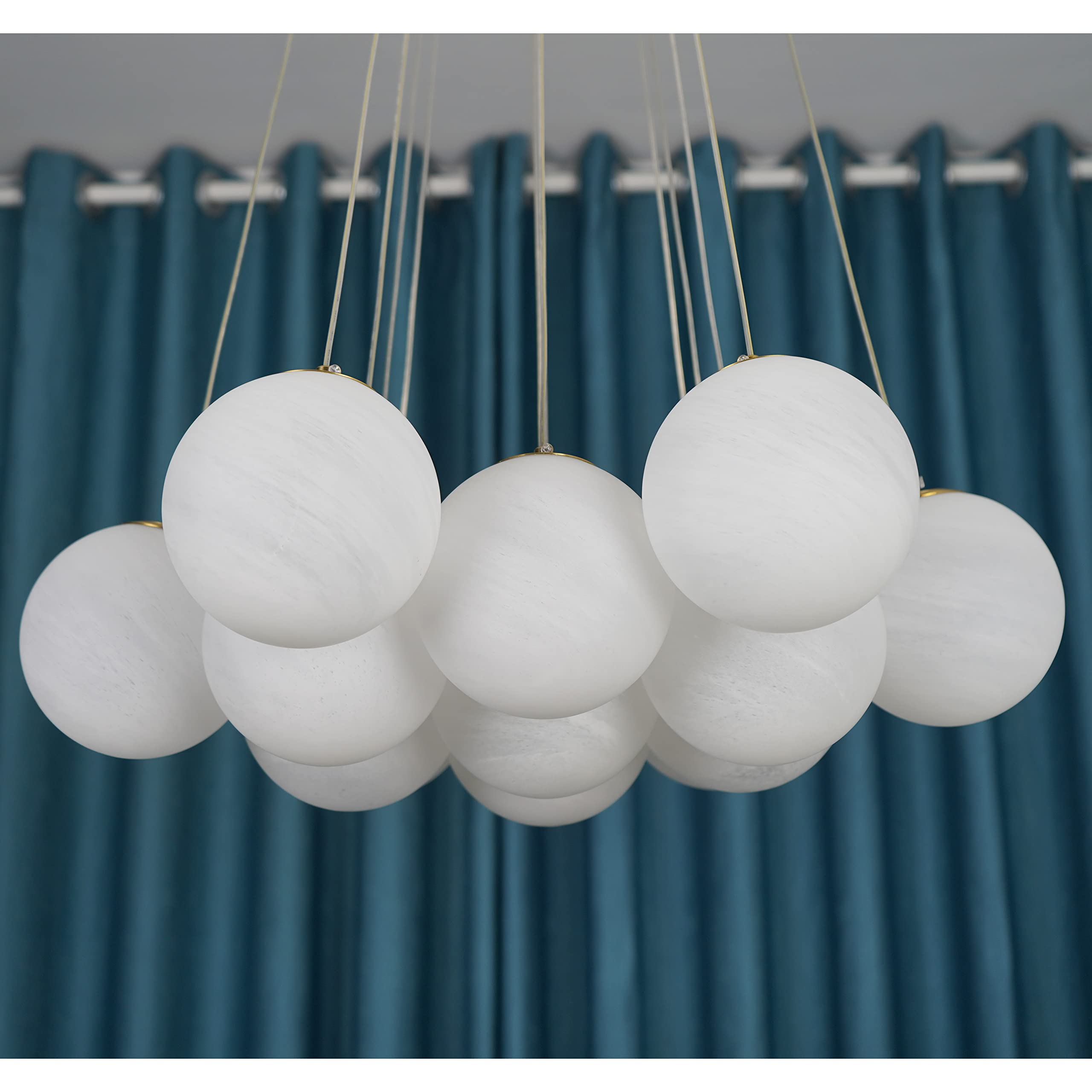 Textured Glass Bubble Chandelier with Brass Ceiling Canopy - 13-Light Modern Pendant Lighting Fixture for Living Room & Dining Room (Bulbs Included) | Perfect for Contemporary Home Decor and Elegant Dining Ambiance