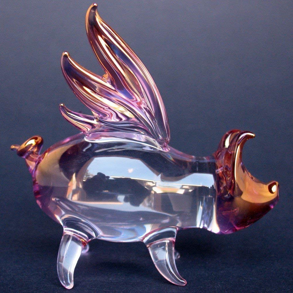 Hand Blown Glass Flying Pig with Wings Figurine - Unique Home Decor & Gift for Collectors - Perfect for Shelves, Desks, and Party Centerpieces