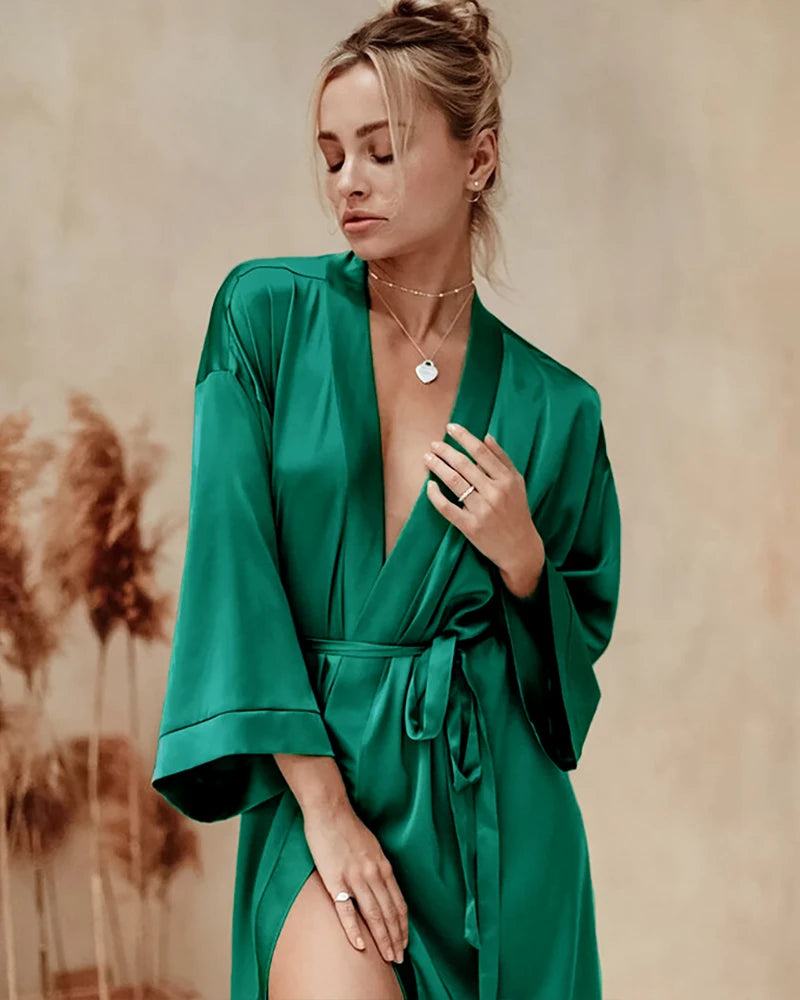 Luxury Knee Length Silk Robe for Women - Soft & Elegant Satin Loungewear - Perfect for Spa Days, Bridal Showers & Relaxing at Home