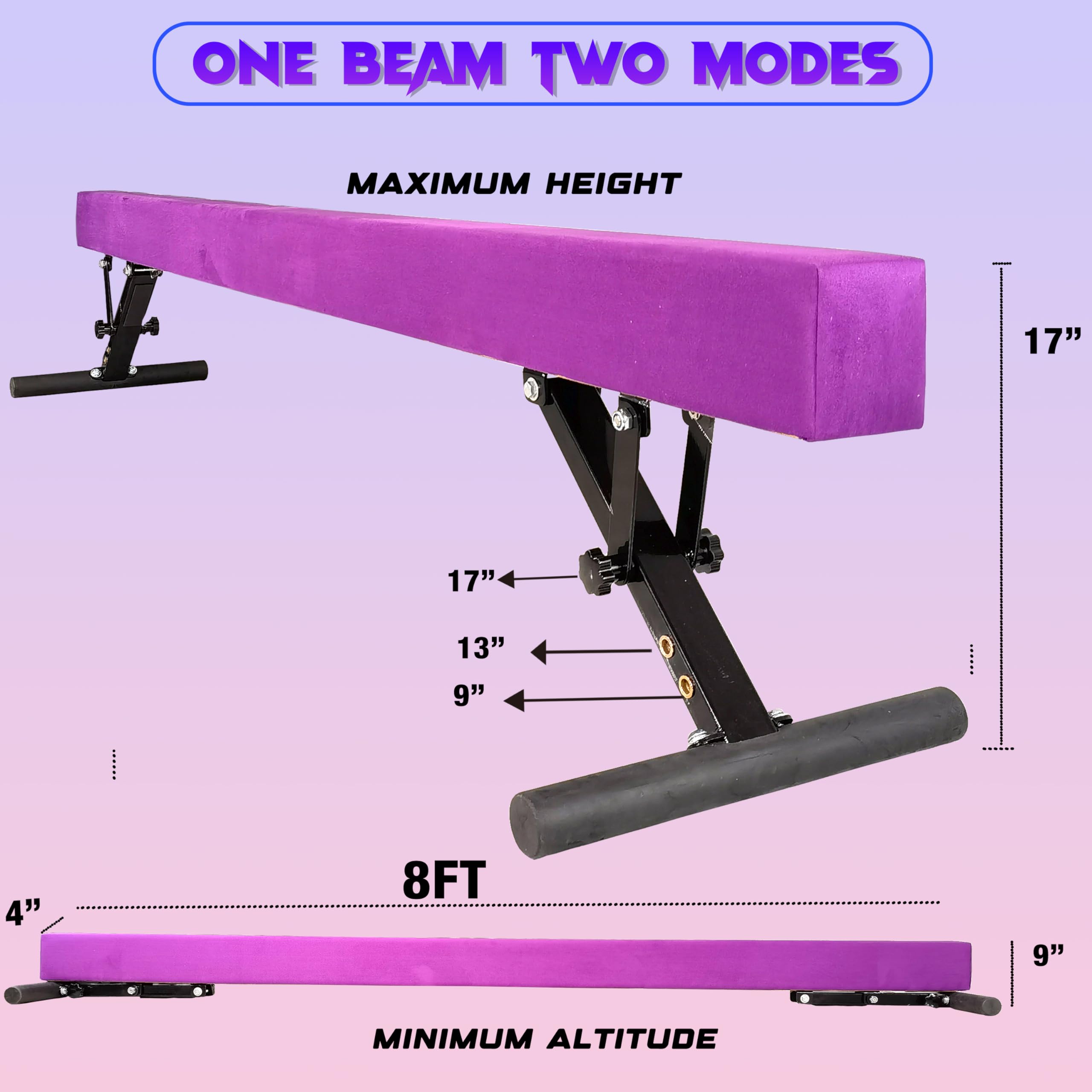 PreGymnastic 8FT Adjustable Balance Beam for Kids & Adults - Home Gymnastics Training Equipment for Girls and Boys Ages 3-12 - Competition Style Practice Beam for Indoor & Outdoor Use - Perfect for Backyard, Playroom, and Gym Training