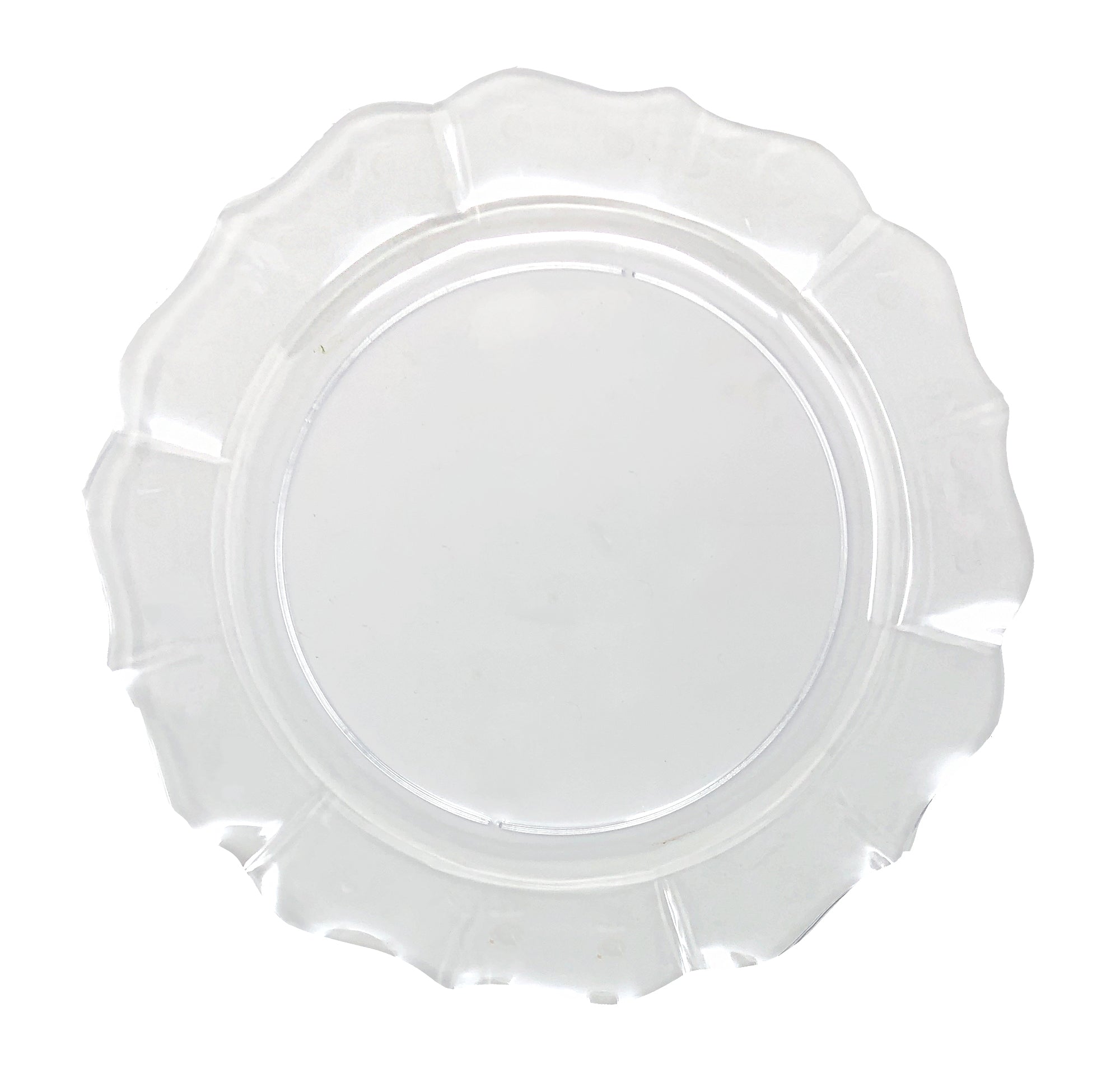 Eco-Friendly Clear Round Plastic Plates with Scalloped Edge - 50 Pack Disposable Dinner Plates for Parties, Picnics & Events - BPA-Free, Durable & Stylish Tableware