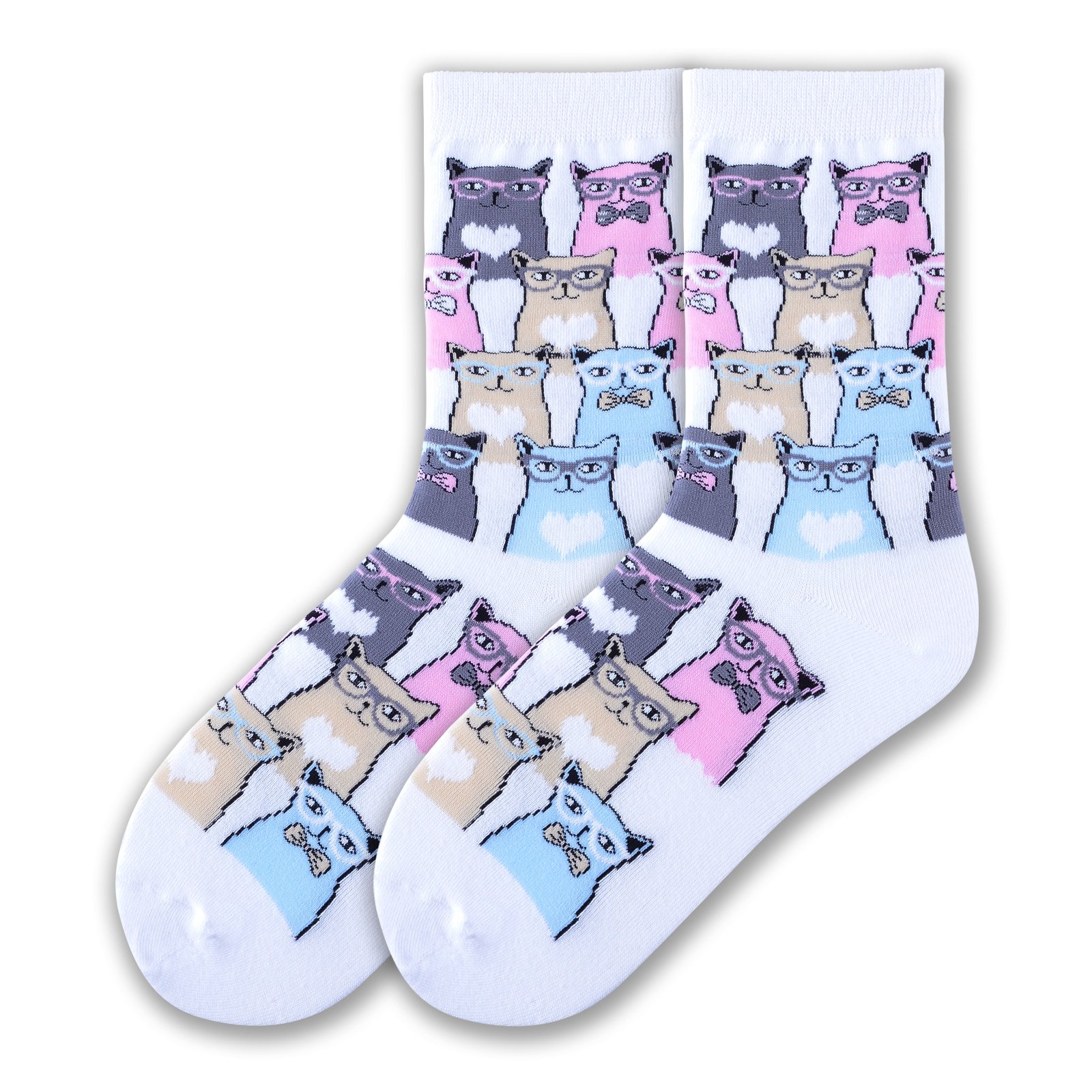 K. Bell Women's Cool Cats Fun Novelty Crew Socks - Cute Casual Socks for Women, Perfect for Everyday Wear, Gifts & Cat Lovers
