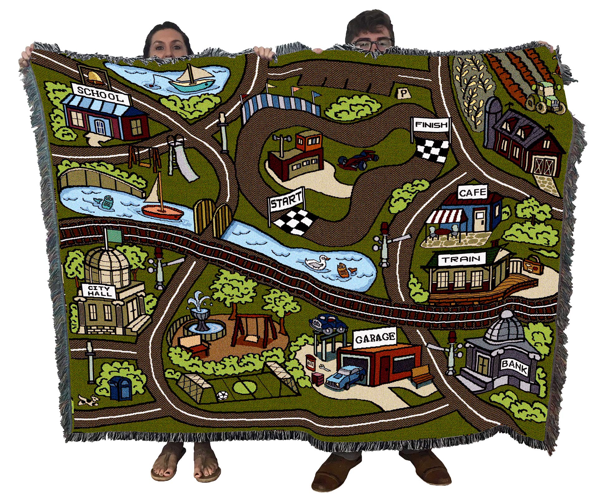 Pure Cotton Woven Play Mat Blanket for Kids - USA Made (72x54) - Perfect for Road Trips & Playtime