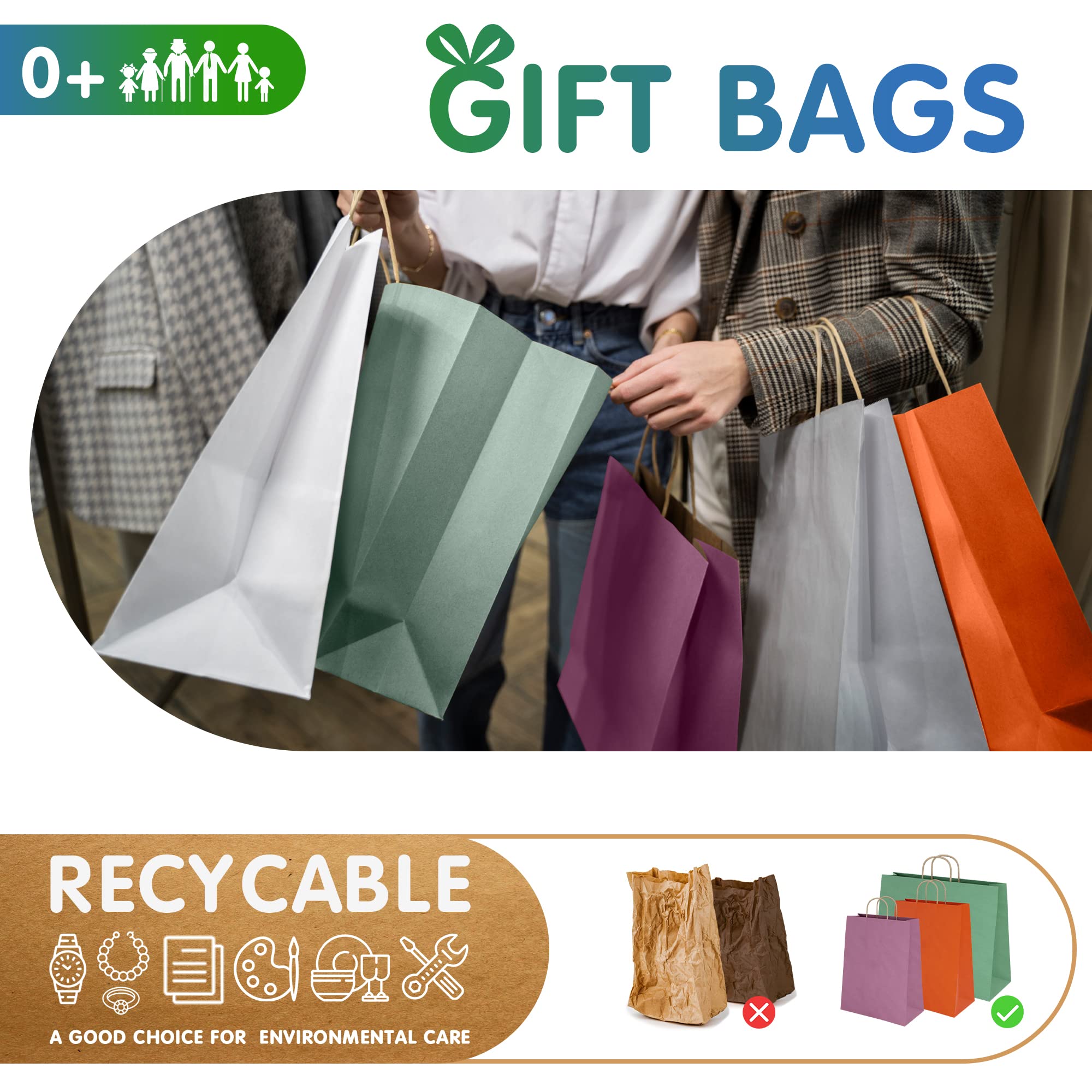 Dark Teal Kraft Paper Bags with Handles - 16x6x12 Inch - Pack of 10 - for Wedding Favors & Gifts