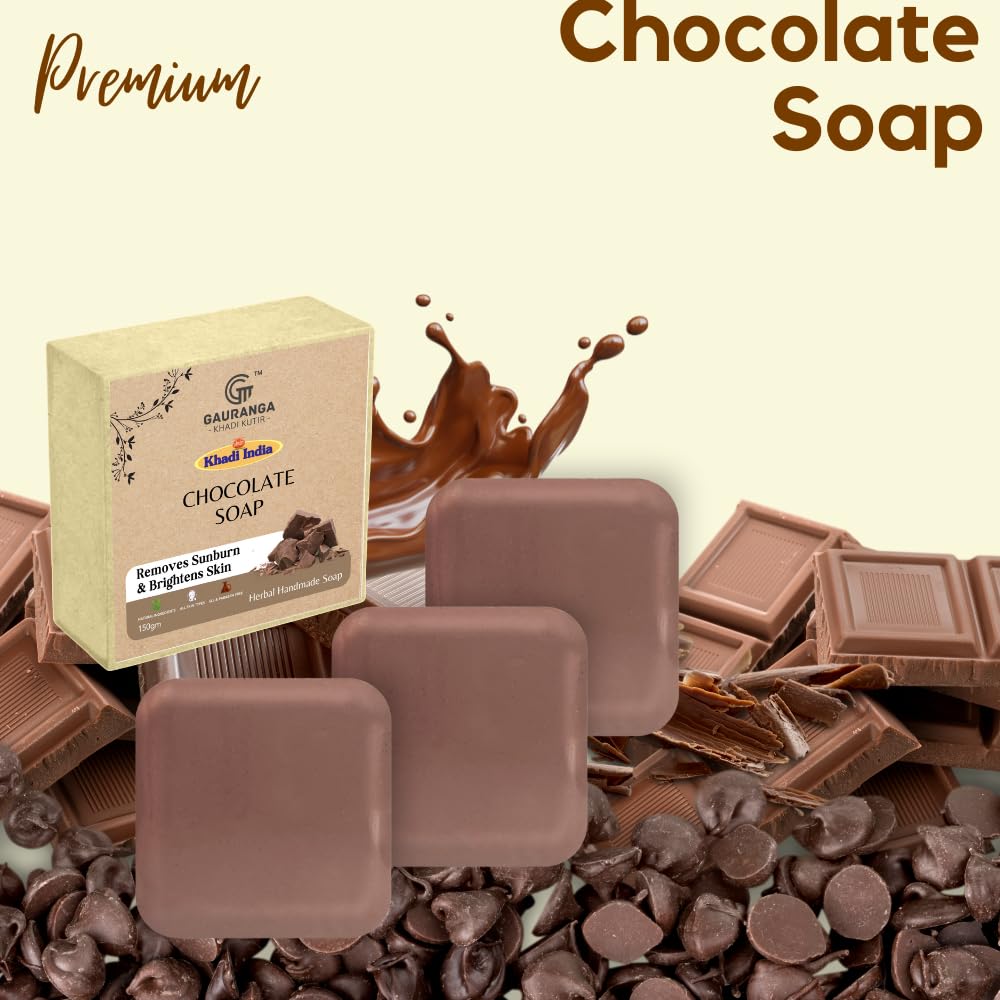 Gauranga Khadi Chocolate Soap 150g (Pack of 2) - Premium Handmade Herbal Soap with Cocoa for Soft, Smooth & Moisturized Skin - Natural Aromatic Bath Soap for Men & Women - Perfect for Dry Skin Care, Spa Day & Gift Sets