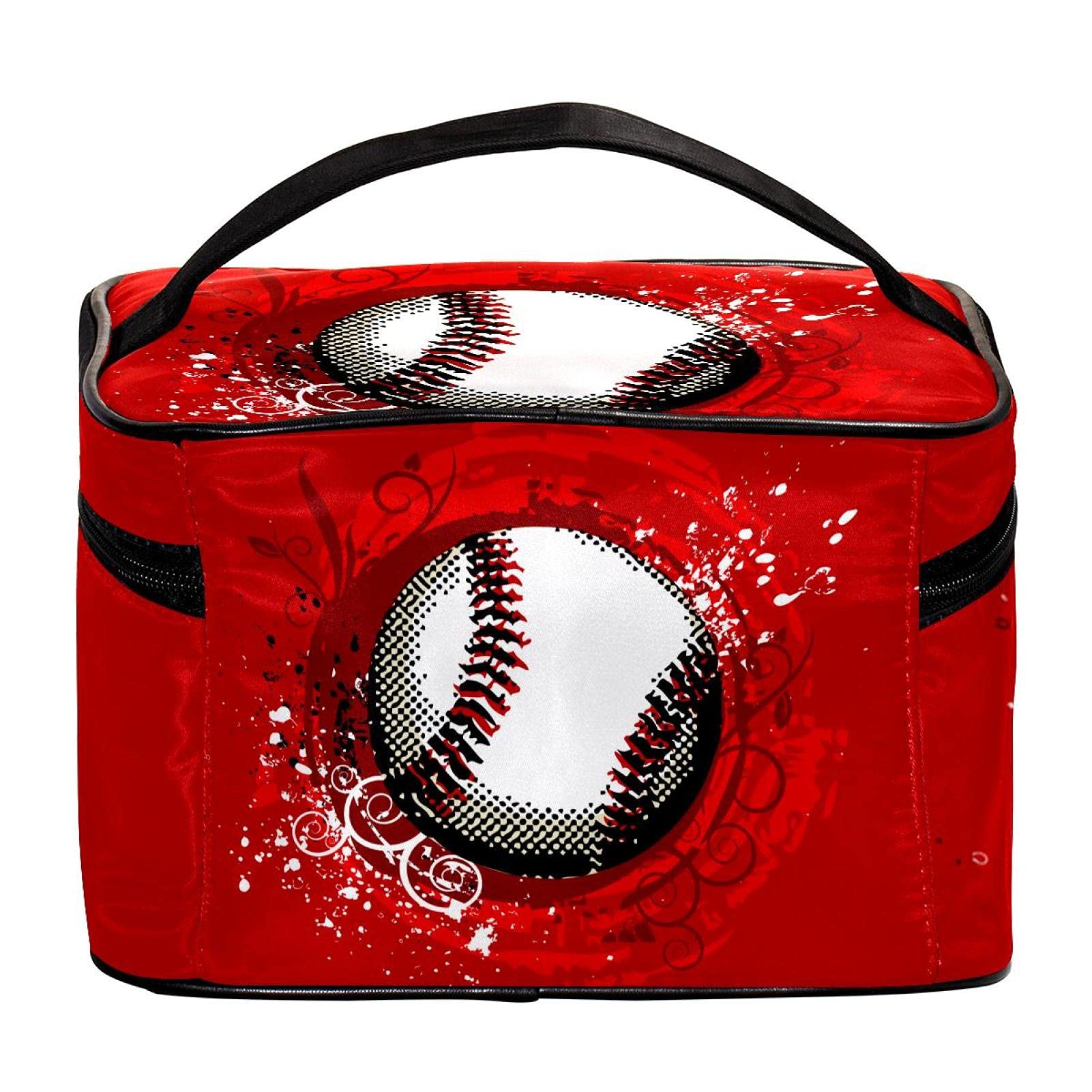 Premium Large Red Baseball Themed Travel Makeup Bag - Waterproof Cosmetic Organizer with Zipper for Women & Girls | Perfect for Gym, Sports Events & Vacation Toiletry Storage