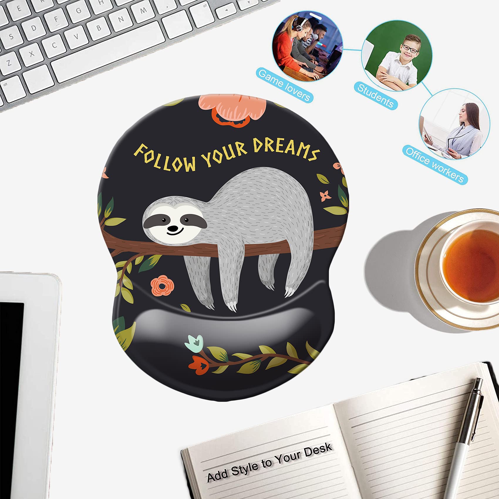 Ergonomic Mouse Pad with Wrist Support - Non-Slip Desk Mat for Office, Computer, Laptop & Mac - Comfortable & Lightweight Gaming Mousepad (Baby Sloth Design) - Perfect for Work, Gaming & Long Computer Sessions