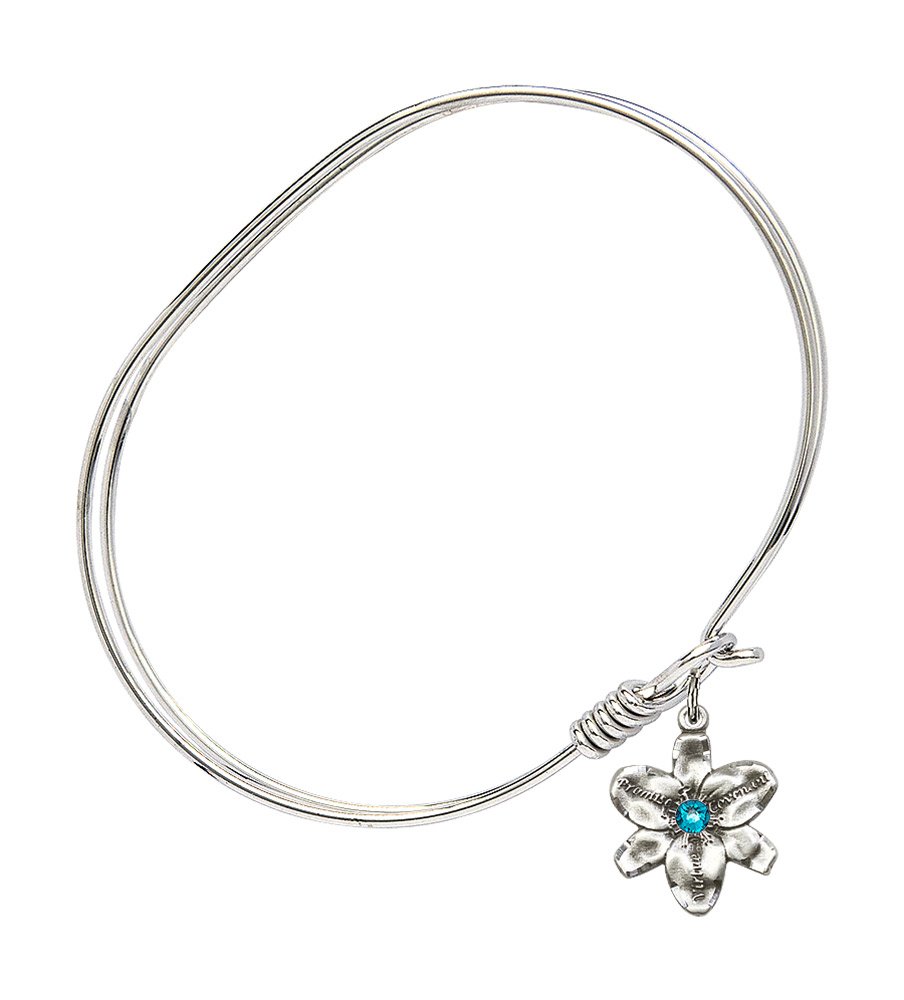 7 Inch Oval Eye Hook Bangle Bracelet with Chastity Medal Charm & December Blue Crystal - Elegant Jewelry for Women, Gift for Girlfriend, Wife, Christmas, Anniversary, or Special Occasions