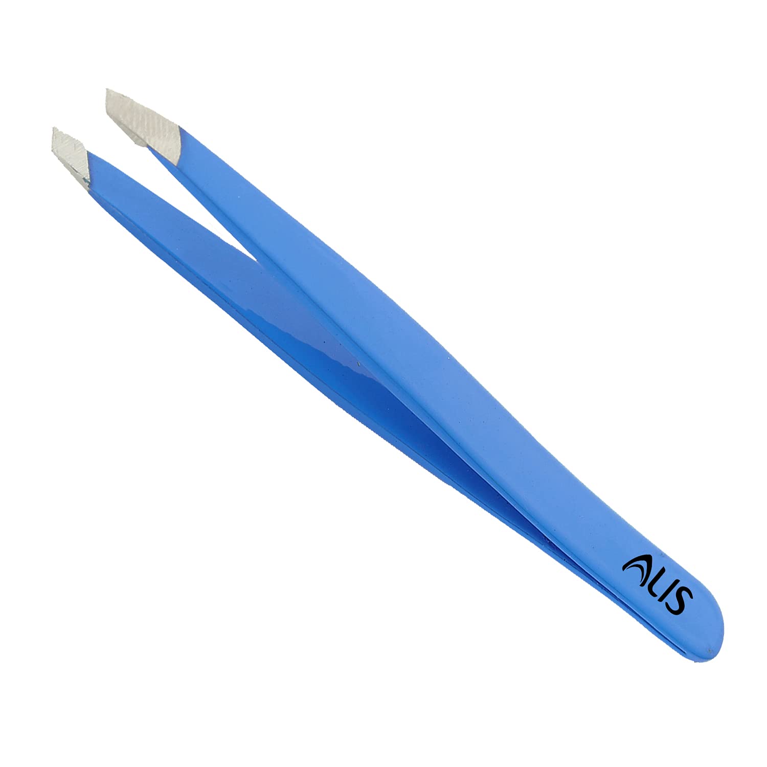 Alis Professional Stainless Steel Slant Tip Tweezers - Precision Hair Plucker, Eyebrow, Upper Lip & Eyelash Extensions Tool - Light Blue | Perfect for Salon, Home Grooming & Makeup Application