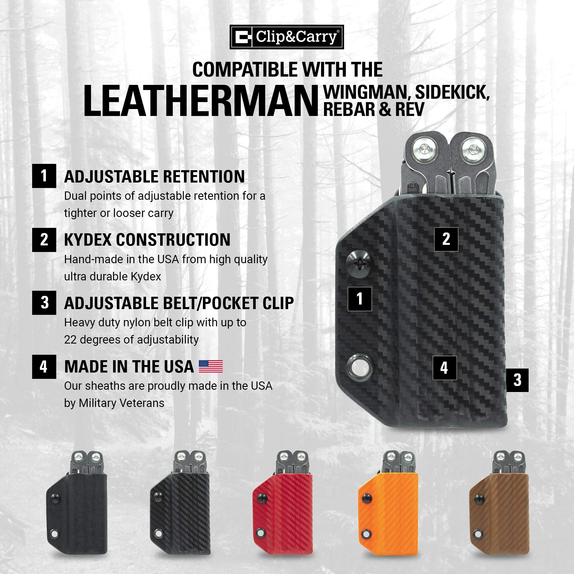 Kydex Multitool Sheath for Leatherman Wingman, Sidekick, REBAR & REV | EDC Tool Holder & Holster Cover | Made in USA (Tool Not Included) | Perfect for Camping, Hiking & Everyday Carry