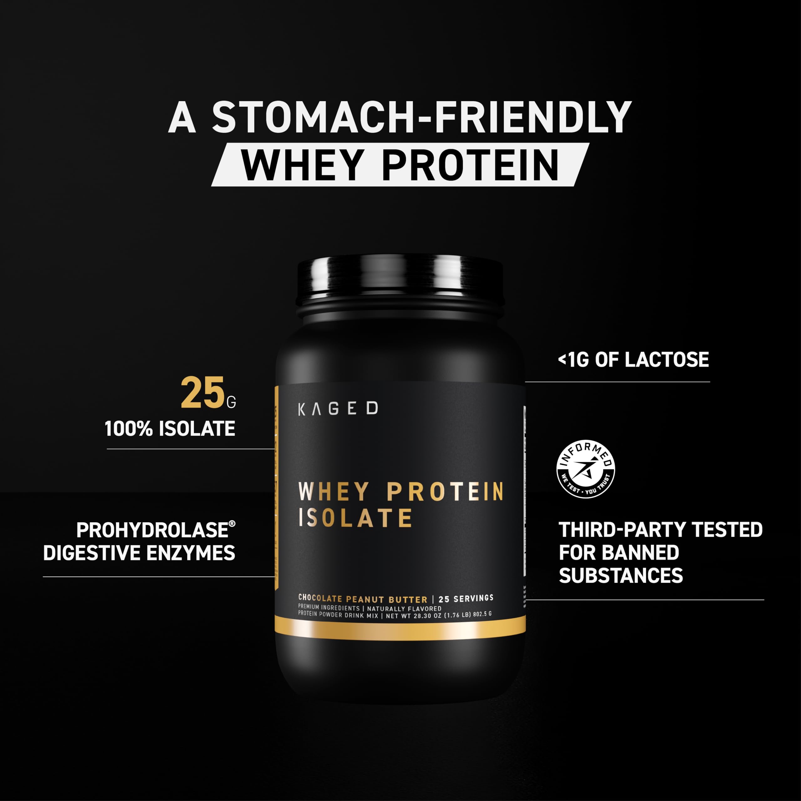 Kaged Whey Protein Isolate Powder - PB Chocolate Flavor | 100% Pure Low Lactose Whey Protein for Post Workout Recovery | Muscle-Building Supplement with 25g Protein per Serving | Delicious Taste & Easy Mix for Shakes (25 Servings) | Ideal for Gym Recovery & Healthy Lifestyle