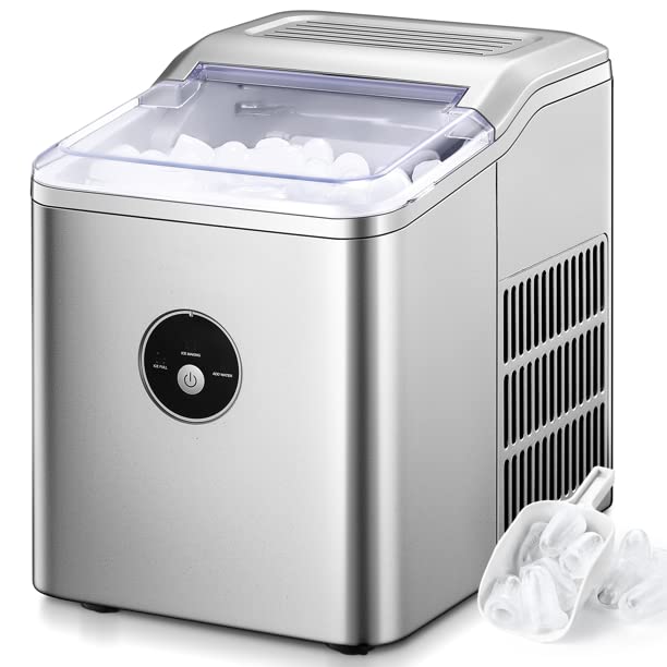 Portable Ice Maker Machine - 28 Lbs. Daily Output, Makes 9 Ice Cubes in 5 Minutes, 2L Capacity with LED Display | Perfect for Home, Office, Parties & Mixed Drinks | Includes Ice Scoop & Basket (Silver)