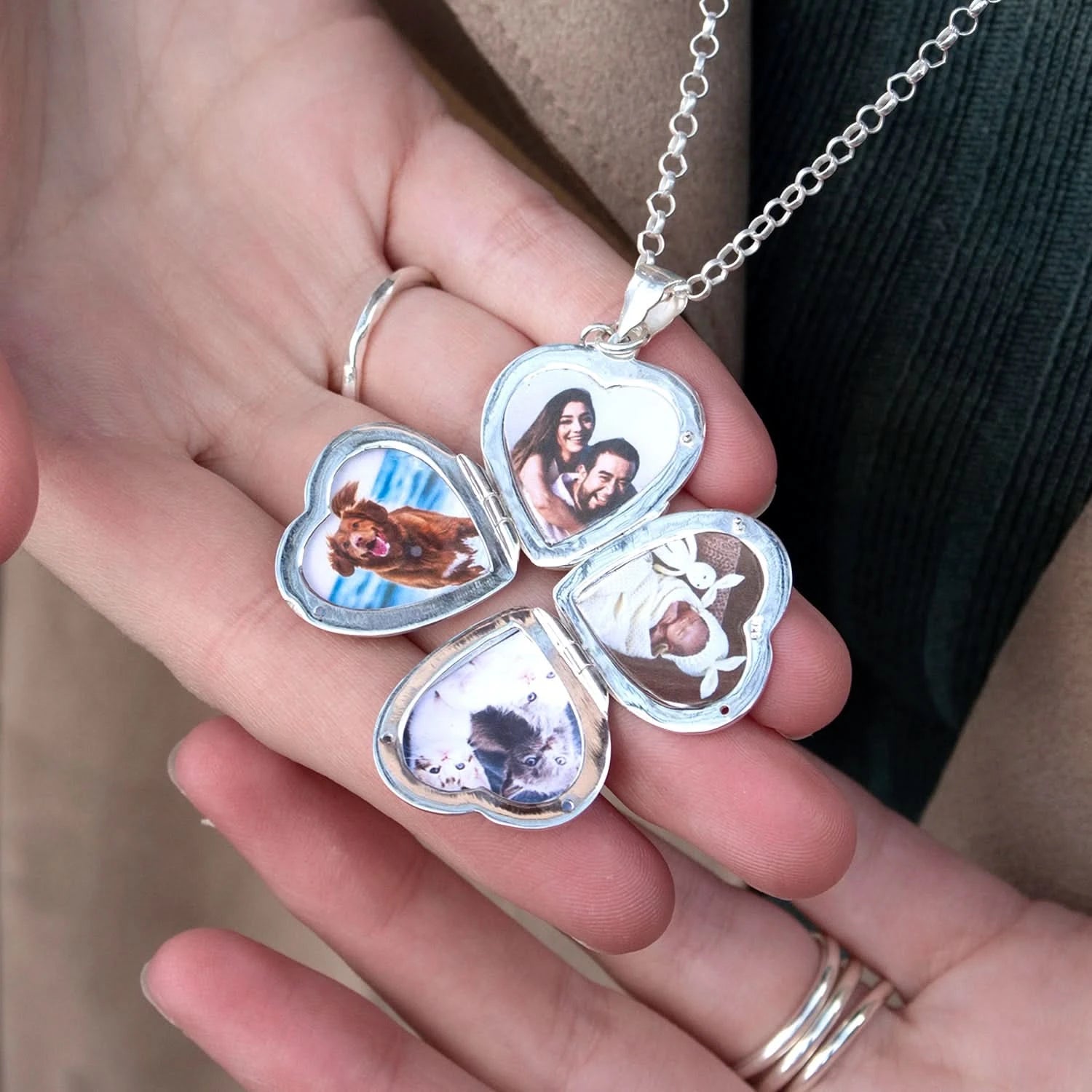 Silver Heart Charm Locket for 4 Photos - Perfect for Valentine's Gifts, Anniversary Presents & Keepsakes
