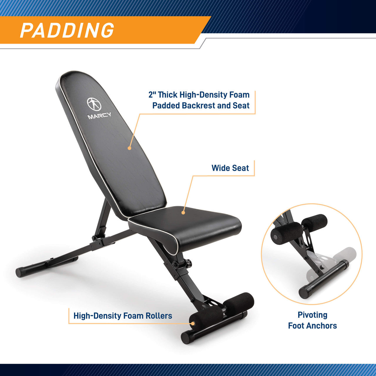Marcy SB-7485 Utility Bench - Adjustable Weight Bench for Home Gym, Strength Training & Full-Body Workouts - Perfect for Dumbbell Exercises, Sit-Ups & Fitness Training