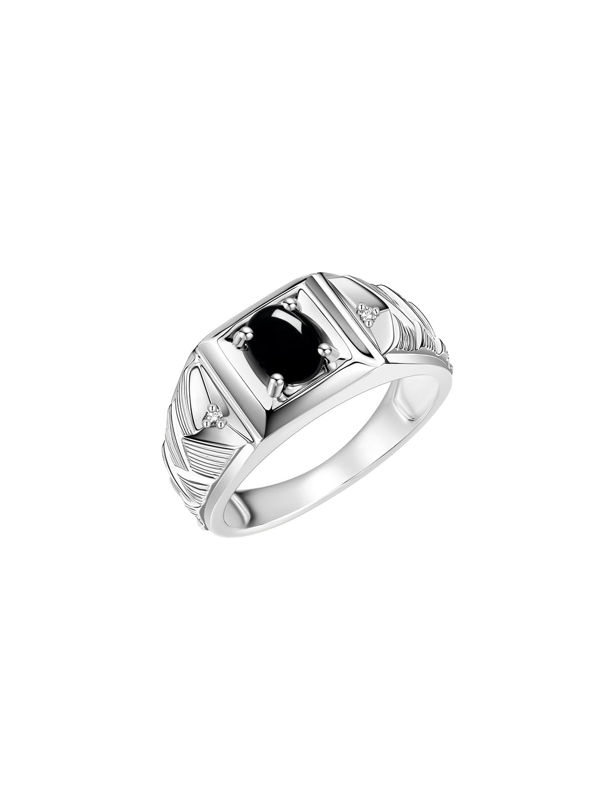 Rylos Men's Designer Weave Band 7X5MM Oval Gemstone & Diamond Ring - Sterling Silver Birthstone Rings for Men (Sizes 8-13) | Unique Mens Jewelry for Weddings, Anniversaries & Special Occasions