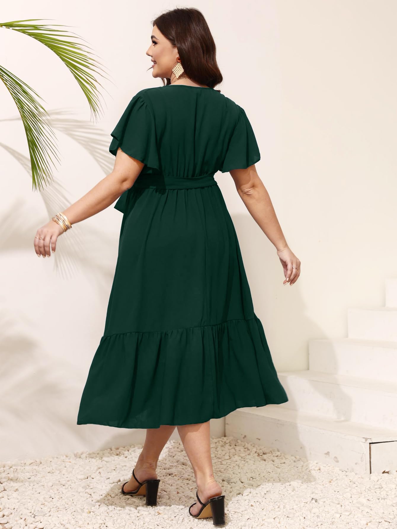 Elegant SCOMCHIC Plus Size Wedding Guest Dress - Summer Wrap V-Neck Short Sleeve with Belt & Ruffle Hem | Flowy A-Line Maxi Dress for Bridal Showers, Garden Parties & Formal Events