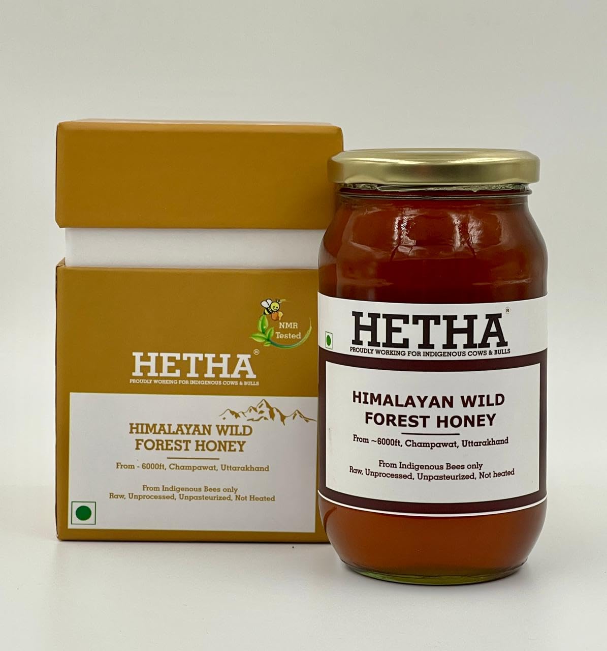 Hetha Organics Himalayan Wild Forest Honey - Raw, Unprocessed, Unpasteurized - 500g - NMR Tested Pure Natural Honey for Tea, Baking & Wellness