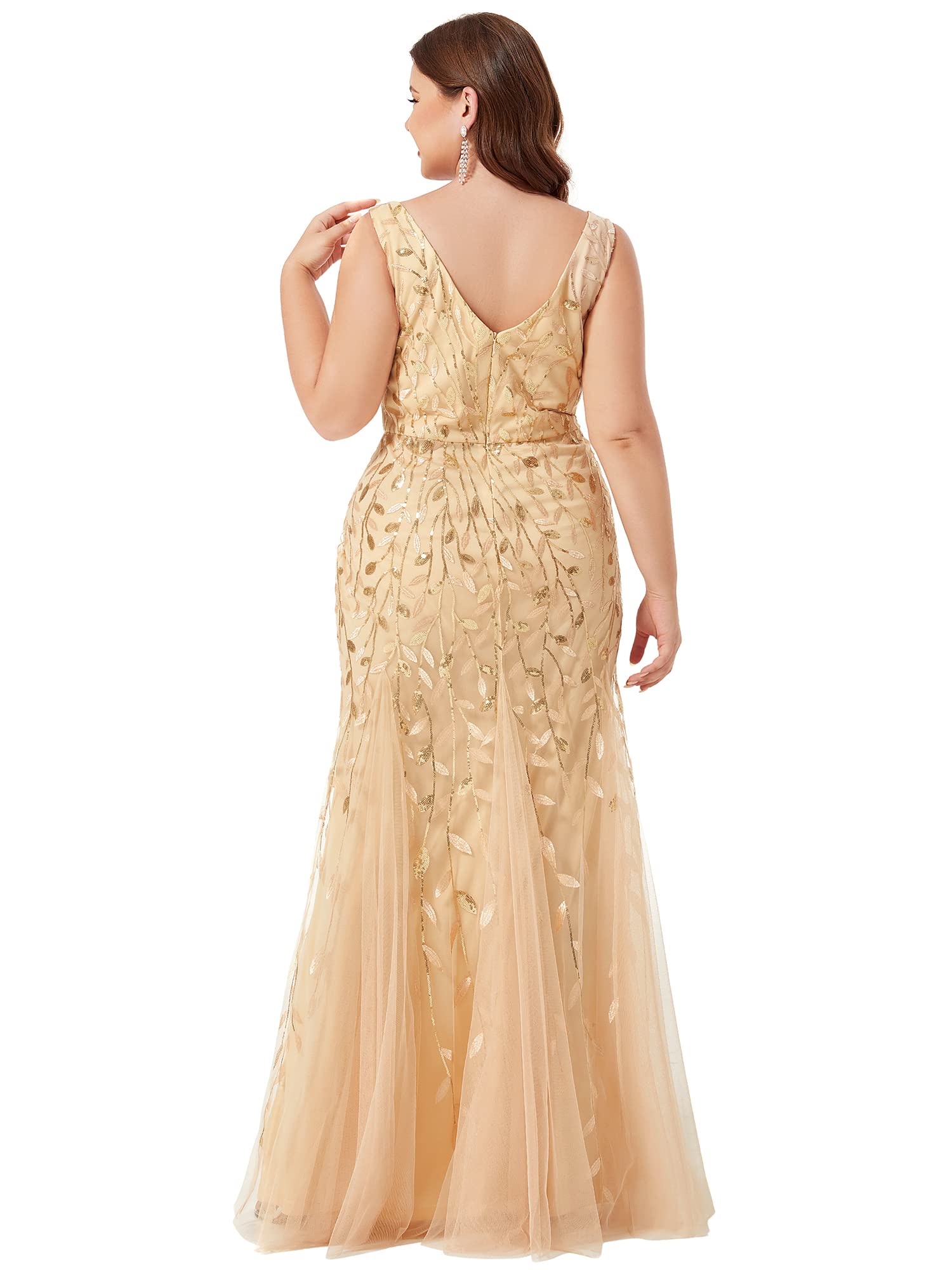 Ever-Pretty Women's Sequin V-Neck Sleeveless Bodycon Mermaid Evening Gown Plus Size Formal Prom Dress 07886-PZUSA - Perfect for Black Tie Events, Weddings & Special Occasions
