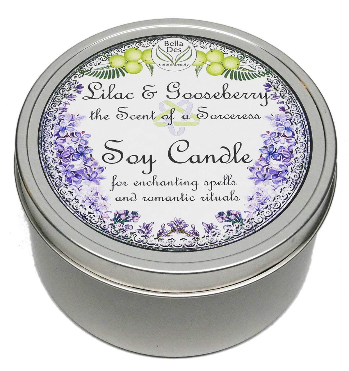Lilac & Gooseberry Scented Large Soy Candle - 16oz Hand-Poured Clean Burning Wax | Yennefer Sorceress Fragrance by Bella Des | Home Decor, Aromatherapy & Gift for Women
