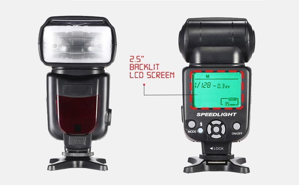Sony Alpha 7R II Compatible Speedlite Flash with LCD Display - Professional DSLR Camera Flash for Wedding, Portrait & Night Photography