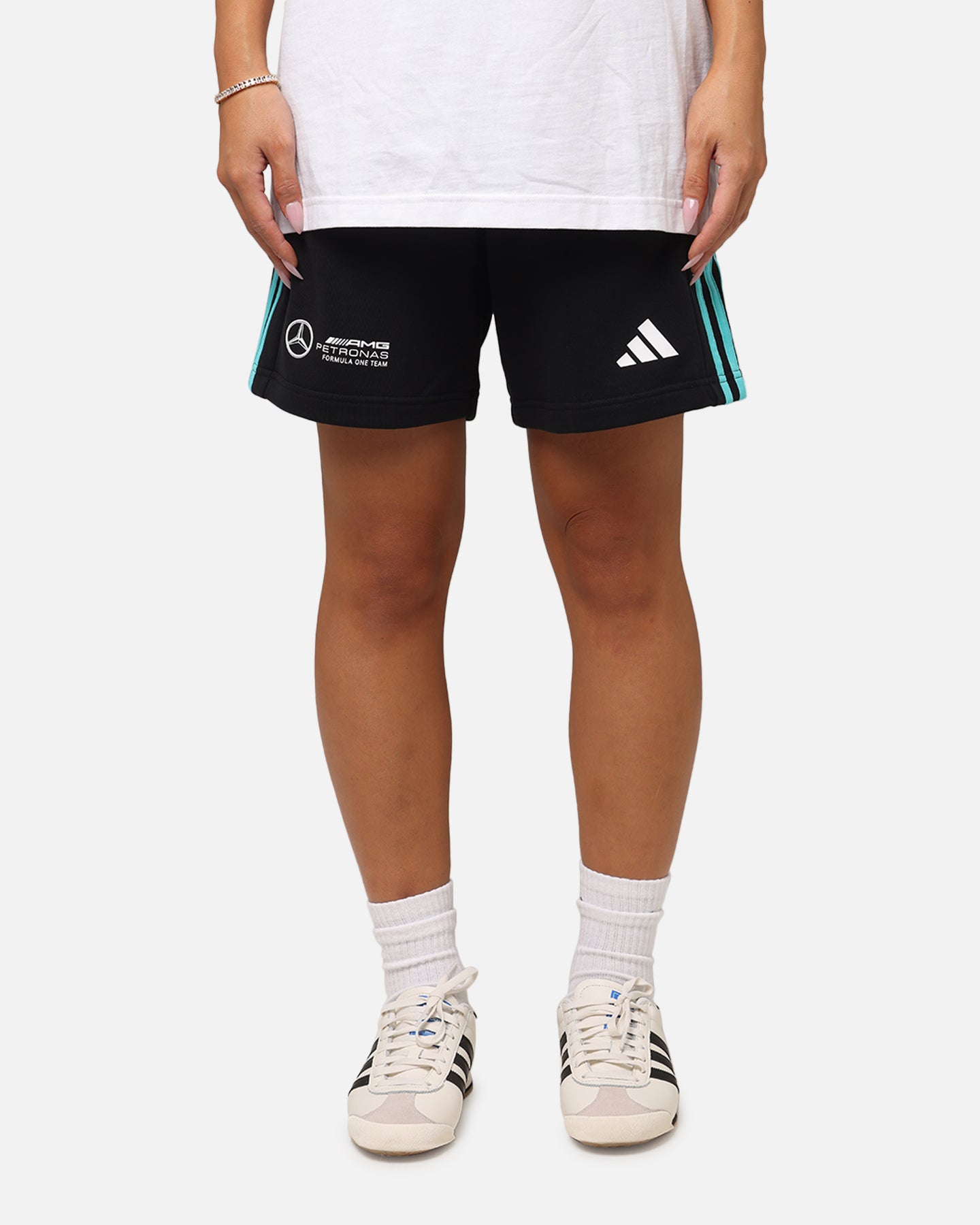 Adidas x Mercedes AMG Petronas F1 DNA Shorts for Men - Black/White Athletic Running Shorts - Perfect for Gym, Workout & Casual Wear