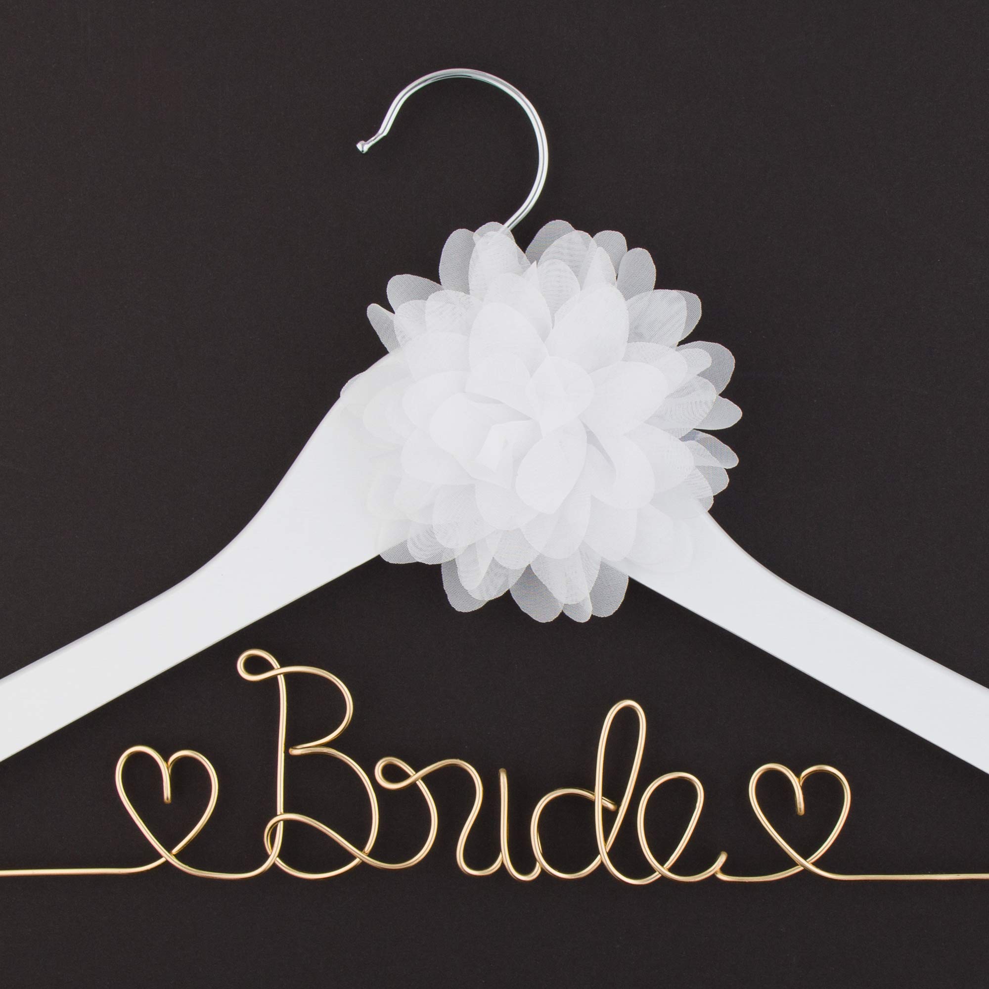 Elegant Wedding Dress Hanger for Bride - Wooden & Wire Hangers for Bridal Gowns, Dresses (White with Light Gold) - Perfect for Wedding Day, Bridal Shower & Photo Shoot