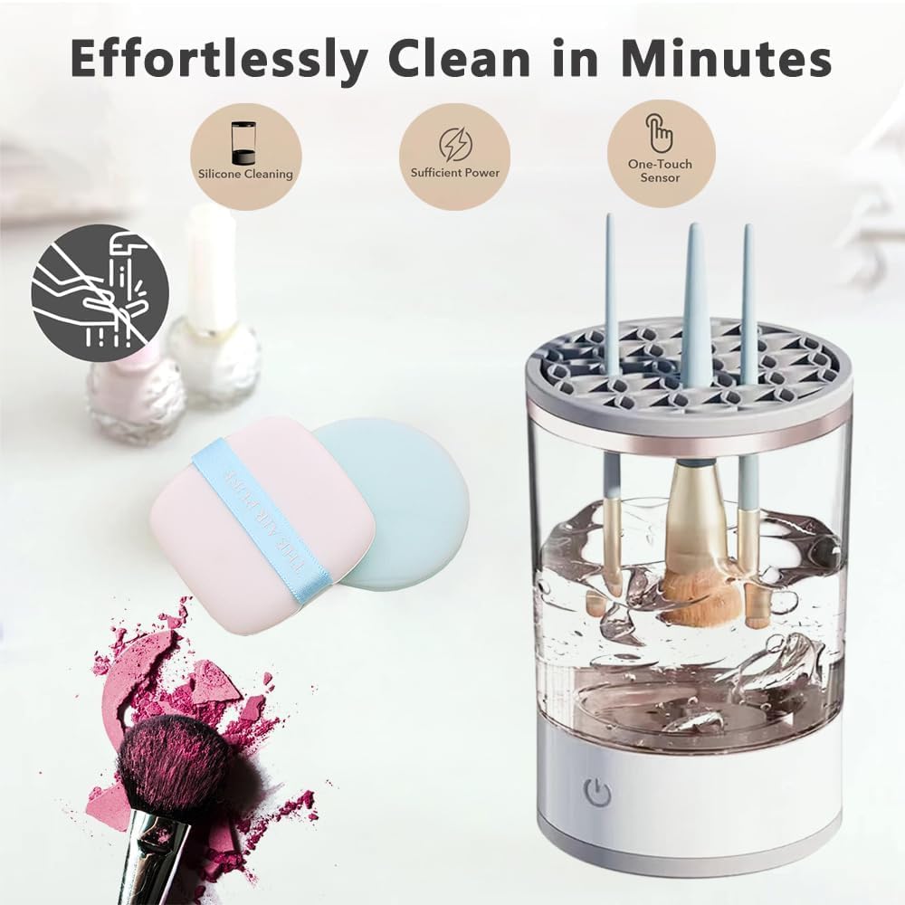 VVC Innovation Electric Makeup Brush Cleaner - USB Powered Automatic Cosmetic Brush Washer | Upgraded Deep Cleaning System for All Size Beauty Brushes | Perfect for Home & Professional Makeup Artists | Auto-Rotating Brush Cleaning Machine for Quick & Hygienic Maintenance