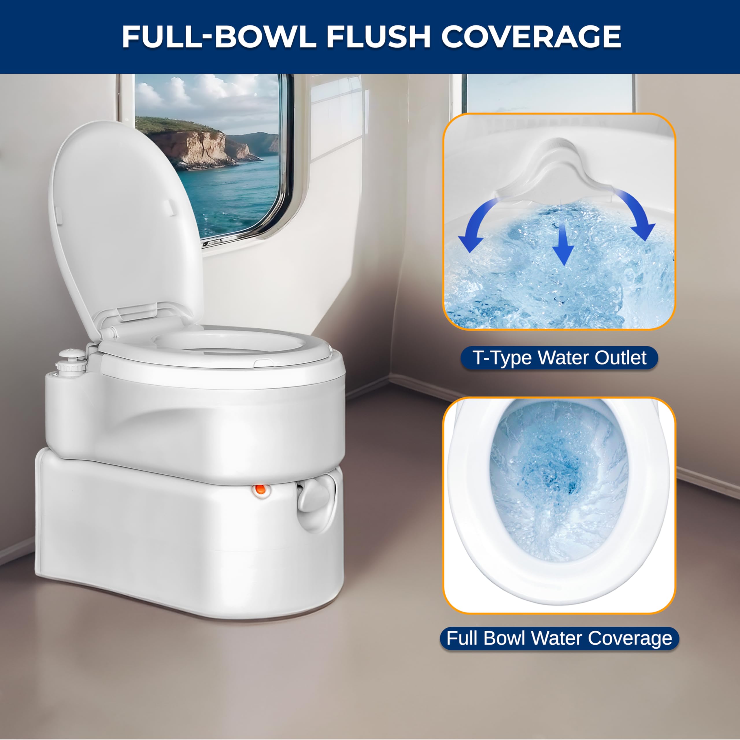 SereneLife Outdoor Portable RV Toilet - Compact Travel Toilet for Camping & Road Trips, Home-Like Comfort with Ergonomic Seat, XL 4.5 Gallon Waste Tank, Air Release Vent & Button Flush System, Durable & Easy-to-Clean - Perfect for RV, Van Life, Boating & Emergency Use