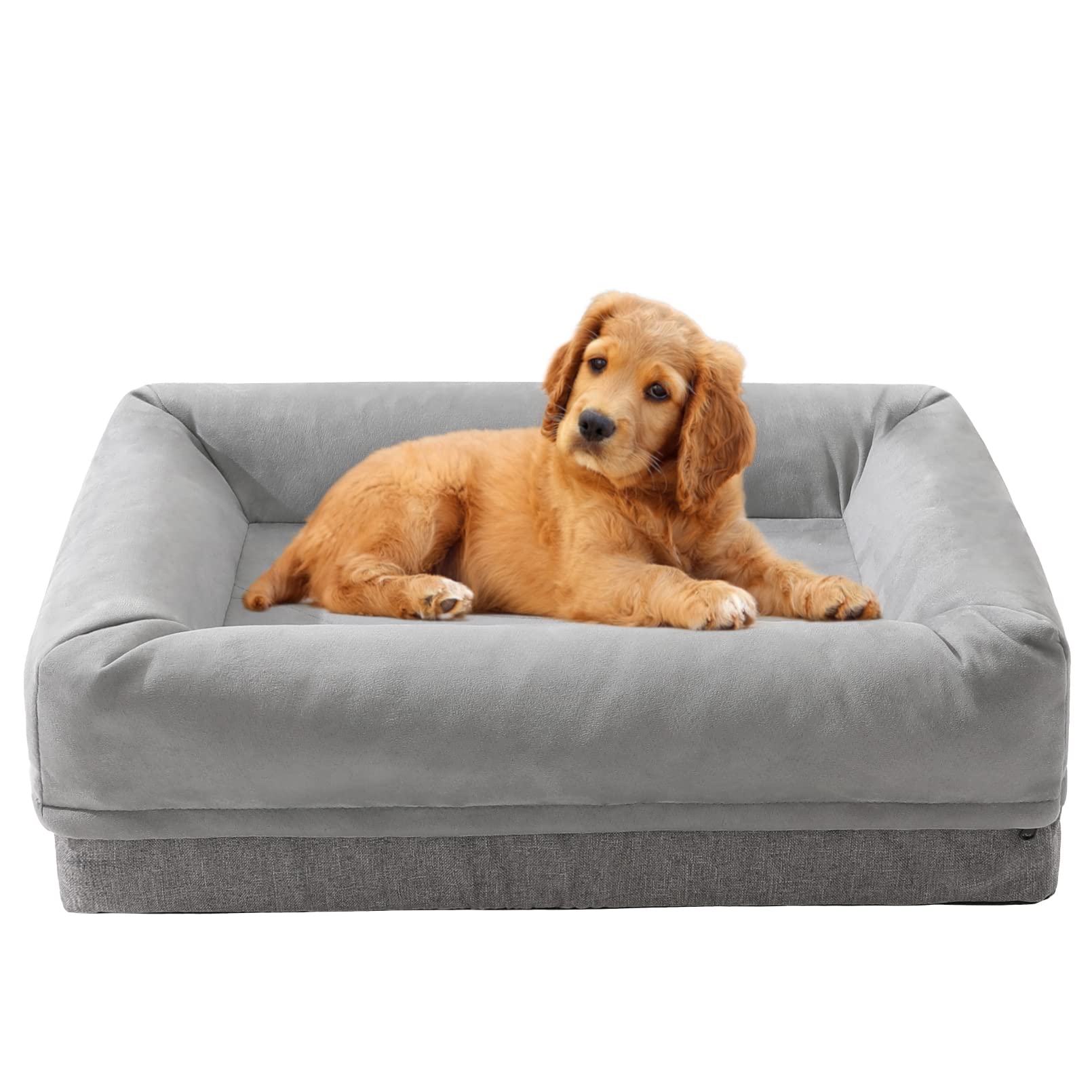 Sycoodeal Orthopedic Dog Bed with Removable Washable Cover - Waterproof Egg Crate Foam Pet Mattress, Non-Slip Bottom & Bolster Support for Large Medium Small Dogs - Perfect for Living Room, Bedroom & Crate Use