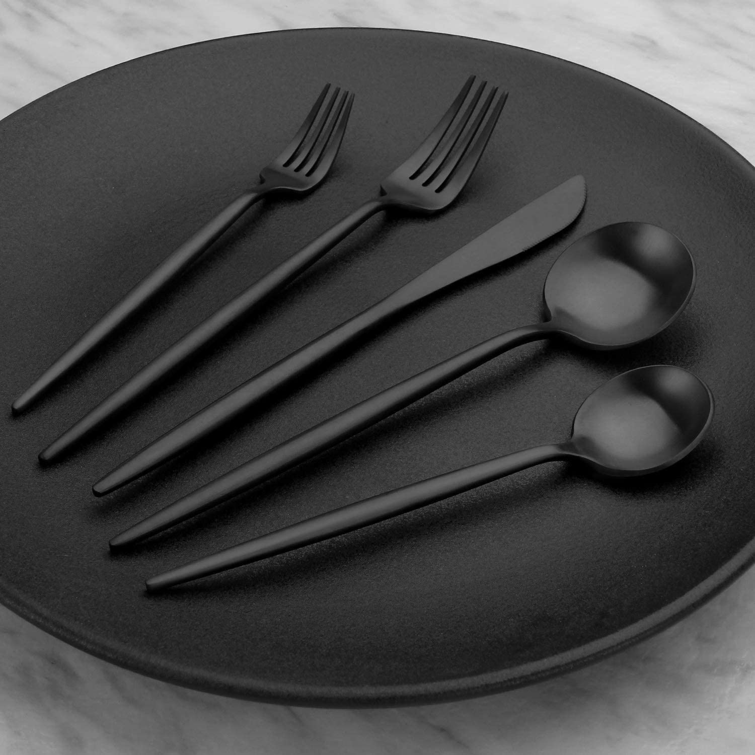 Premium 20-Piece Matte Black Stainless Steel Flatware Set - Satin Finish Cutlery for 4, Dishwasher Safe Spoons & Forks - Elegant Dinnerware for Restaurants, Weddings & Everyday Dining (Matte Black)