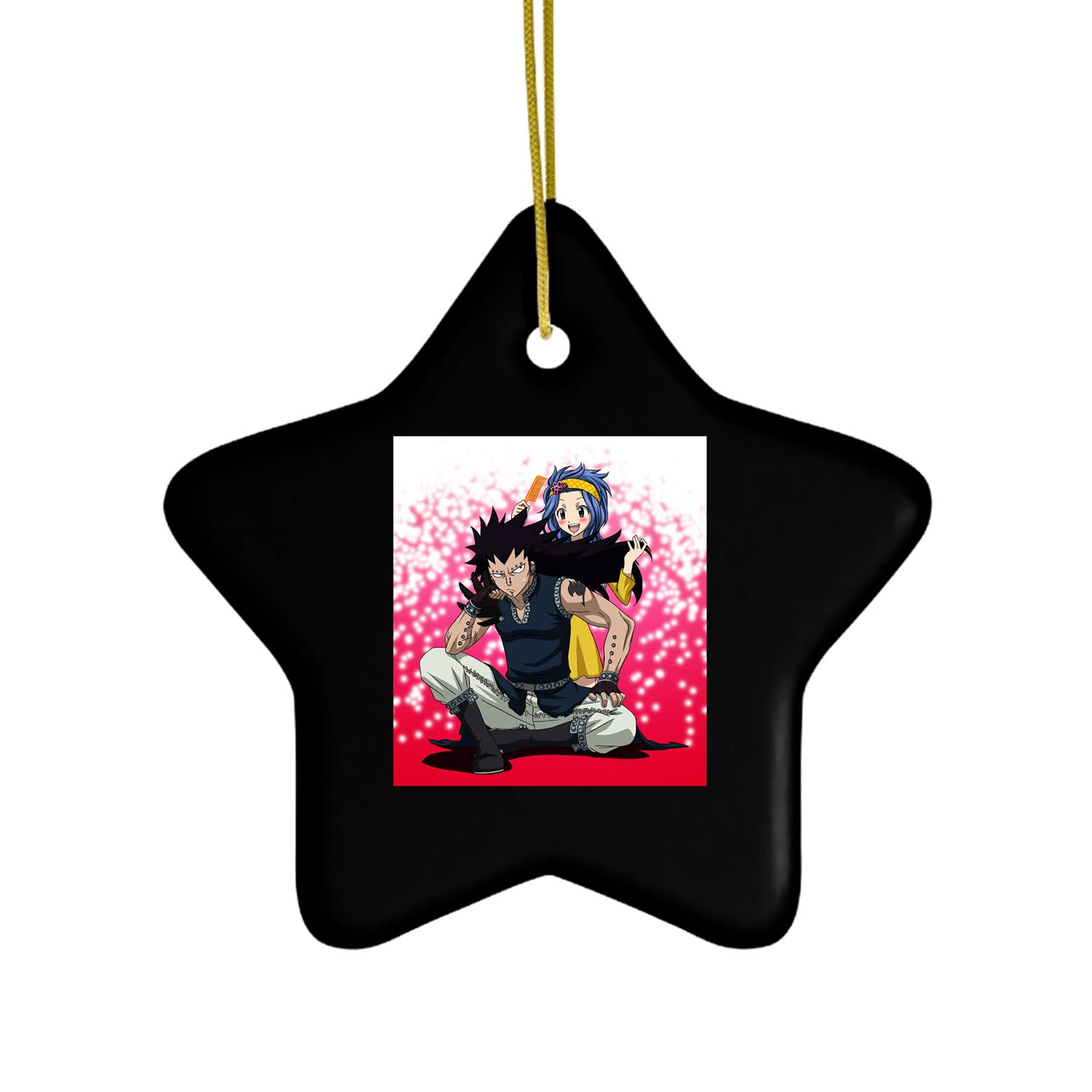 Fairy Tail Gajeel and Levy 69 Ceramic Ornament - Vintage Custom Hanging Decor for Christmas Tree, Home, Office - Perfect Gift for Anime Fans, Boys, Women (Unisex)