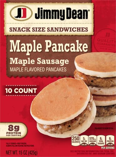 Jimmy Dean Snack Size Maple Pancake & Sausage Sandwiches - 10 Count Frozen Breakfast Sandwiches | Quick & Easy Morning Meal, On-the-Go Snack, Office Breakfast