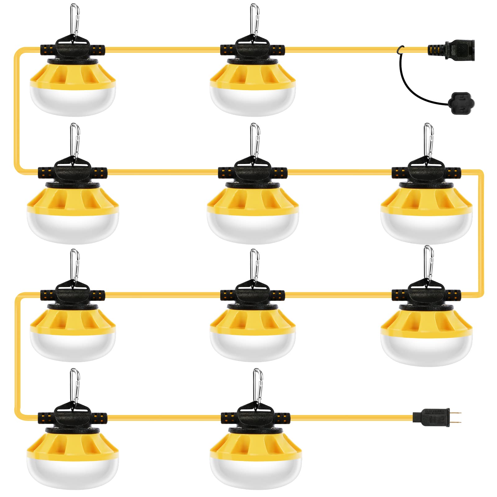 100FT LED Construction String Lights - 100W, 10000LM Super Bright Temporary Work Lights with 10 Jobsite Bulbs - Ideal for Construction Sites, Industrial Areas, Patios, Outdoor Events & Emergency Lighting