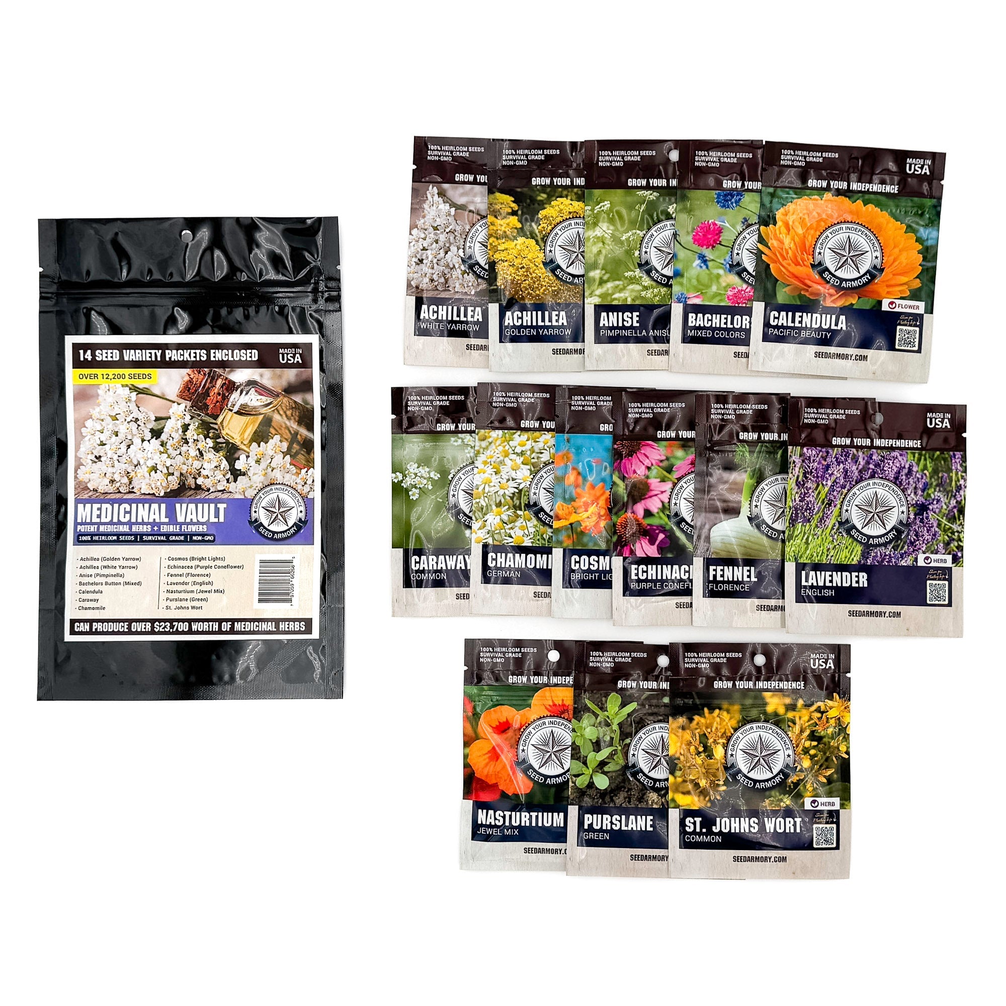 Independence Super Kit Seed Vault - 62 Non-GMO Heirloom Vegetable & Herb Varieties for Home Gardening, Emergency Preparedness & Survival Food Storage