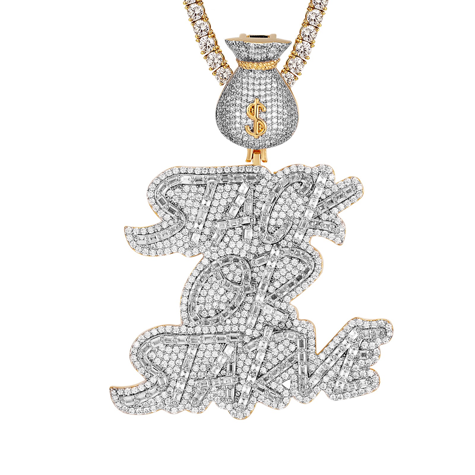 Men's Sterling Silver Stack or Starve Money Dollar Bag Pendant - Trendy Hip Hop Jewelry for Layering & Streetwear Fashion
