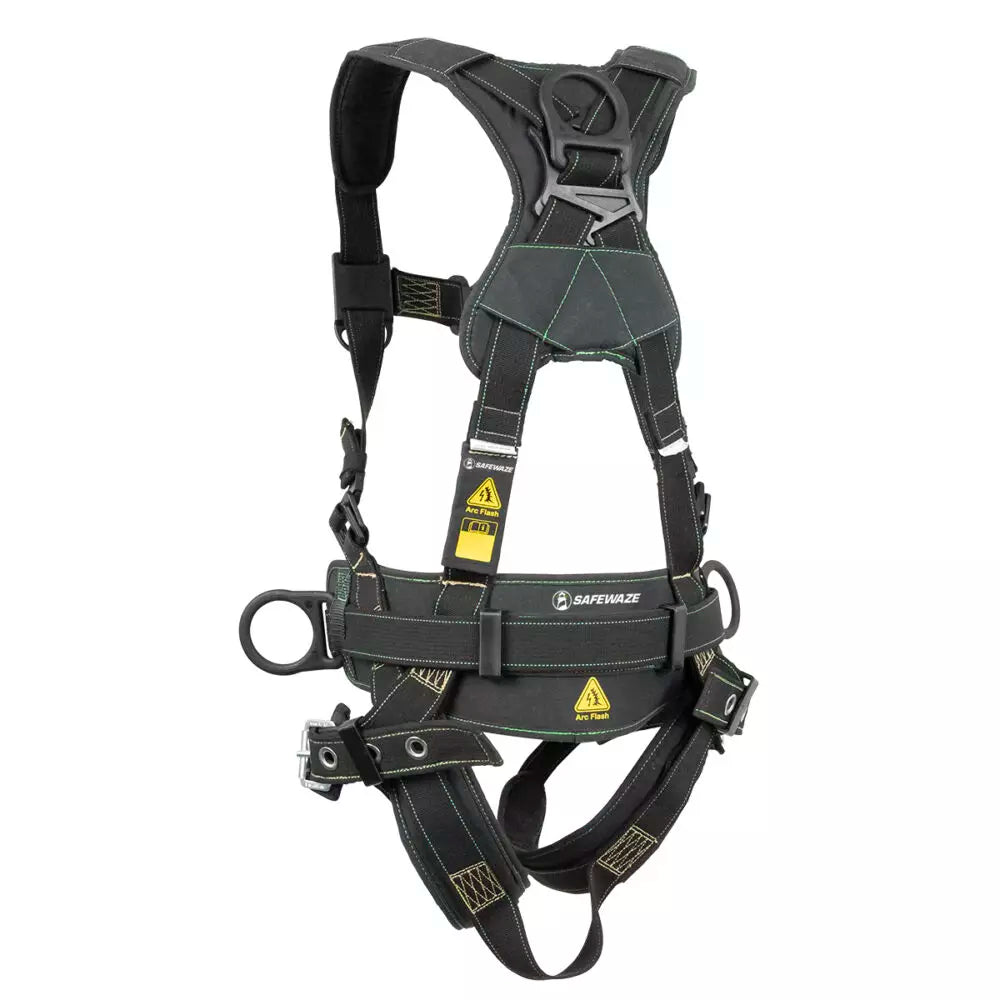 Arc Flash Construction Safety Harness - DE 3D Back Support, DE QC Chest Strap, TB Leg Straps for Fall Protection - Ideal for Roofing, Construction & Industrial Work
