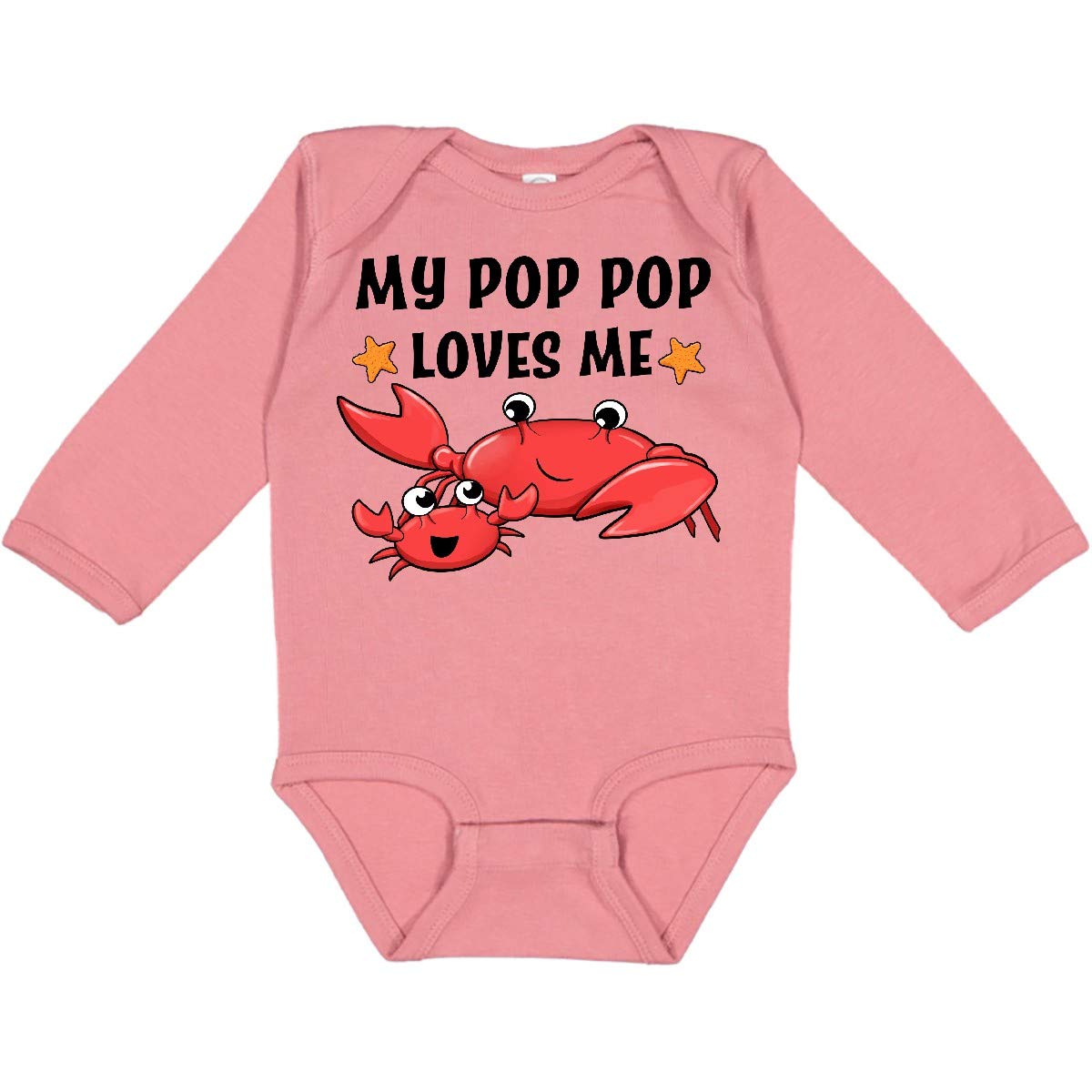 Inktastic My Pop Pop Loves Me - Adorable Crab Family Long Sleeve Baby Bodysuit | Perfect for Family Photos, Grandparents Day & Beach Outfits