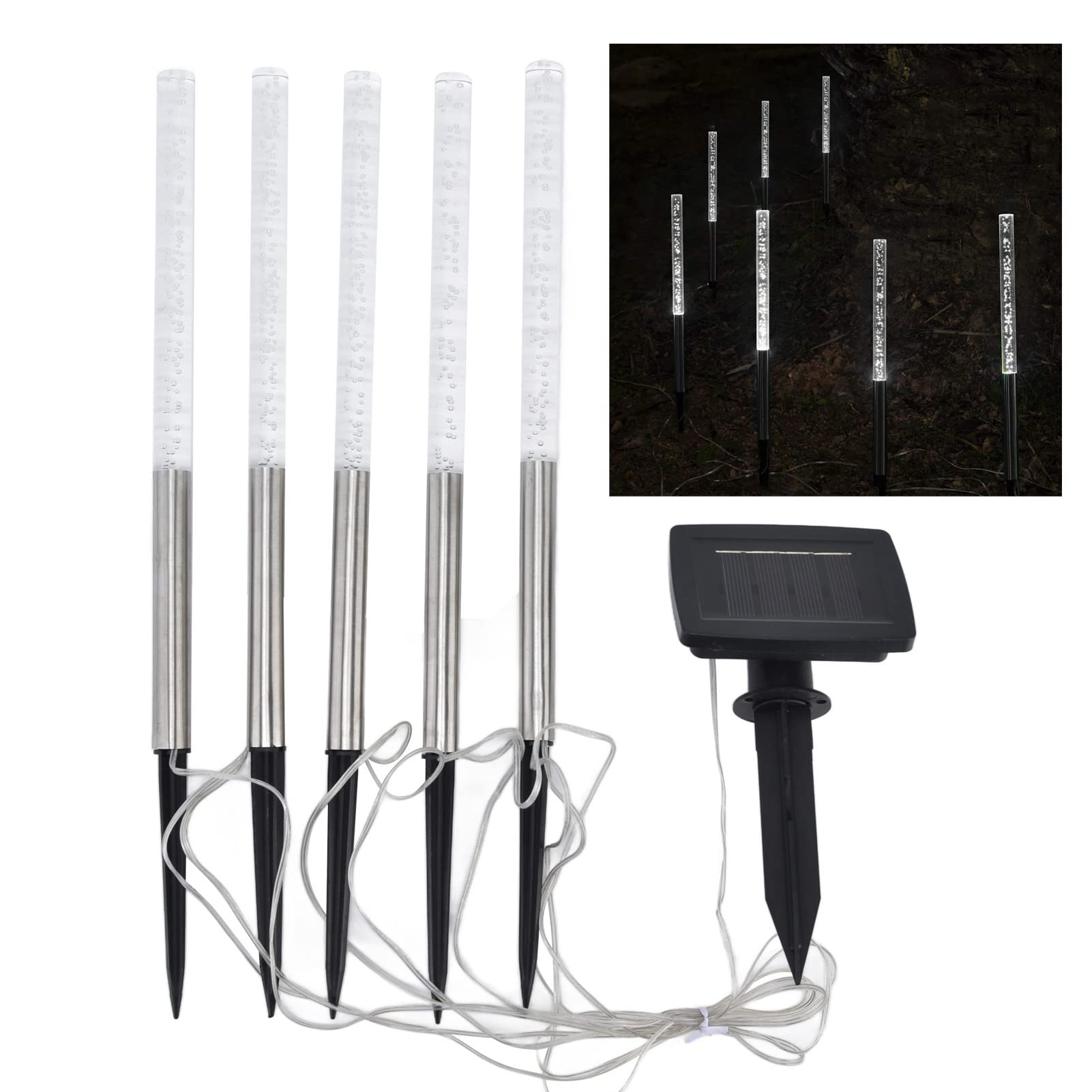 5Pcs Solar Powered LED Reed Lights - IP65 Waterproof Warm White Bubble Tube Stake Lights for Garden, Pathway, Courtyard & Park Decoration | Outdoor Landscape Lighting for Patio, Yard & Walkway at Night