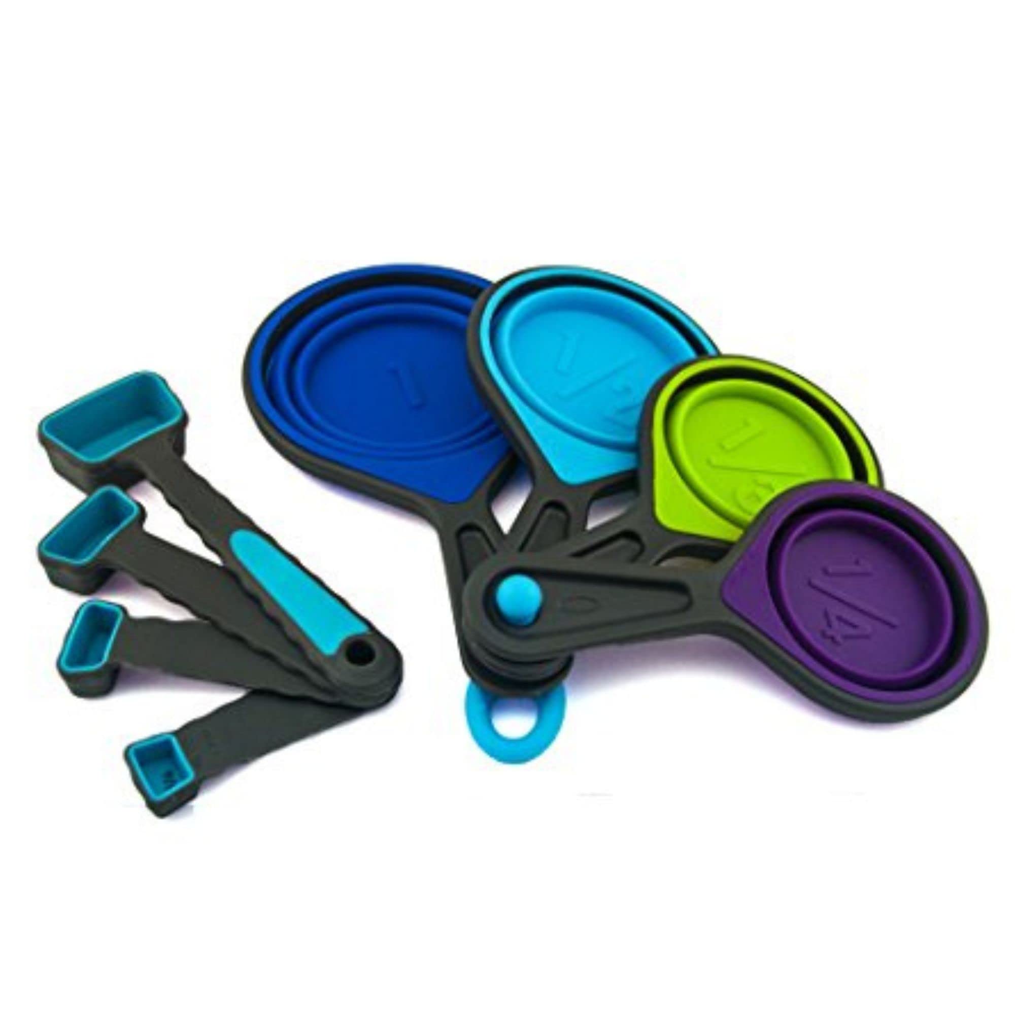 Collapsible Measuring Cups and Spoons Set - Food Grade Silicone for Liquid & Dry Ingredients | Portable Kitchen Measuring Tools for Baking, Cooking, Dog Food & Camping | Space-Saving Design for Home & Travel Use