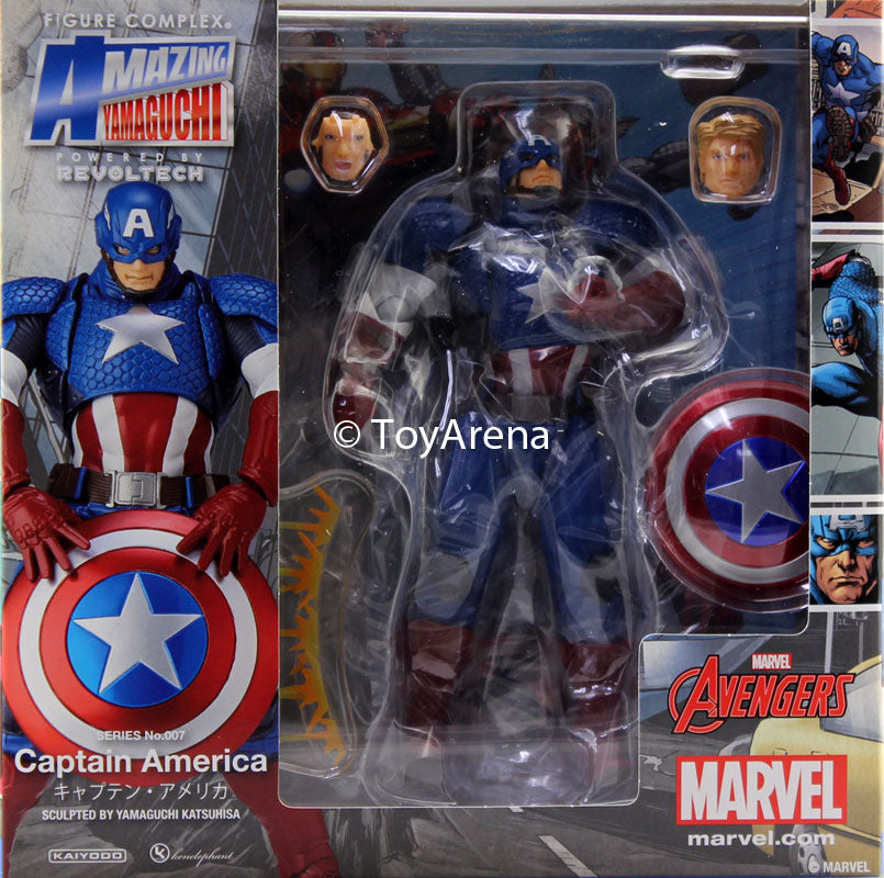 Amazing Yamaguchi Revoltech No.007 Captain America Action Figure - Highly Articulated Collectible for Marvel Fans & Display