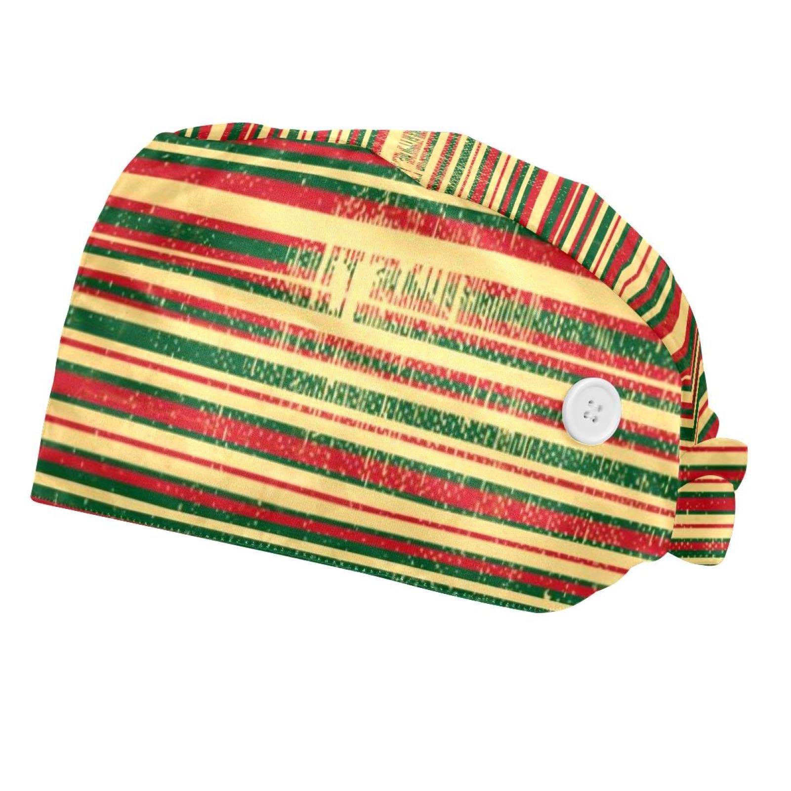 2 Pack Adjustable Bouffant Caps with Buttons & Sweatband - Unisex Working Hats for Women & Men - Tie Back Design - Green Cactus Print - Perfect for Food Service, Healthcare & Laboratory Use