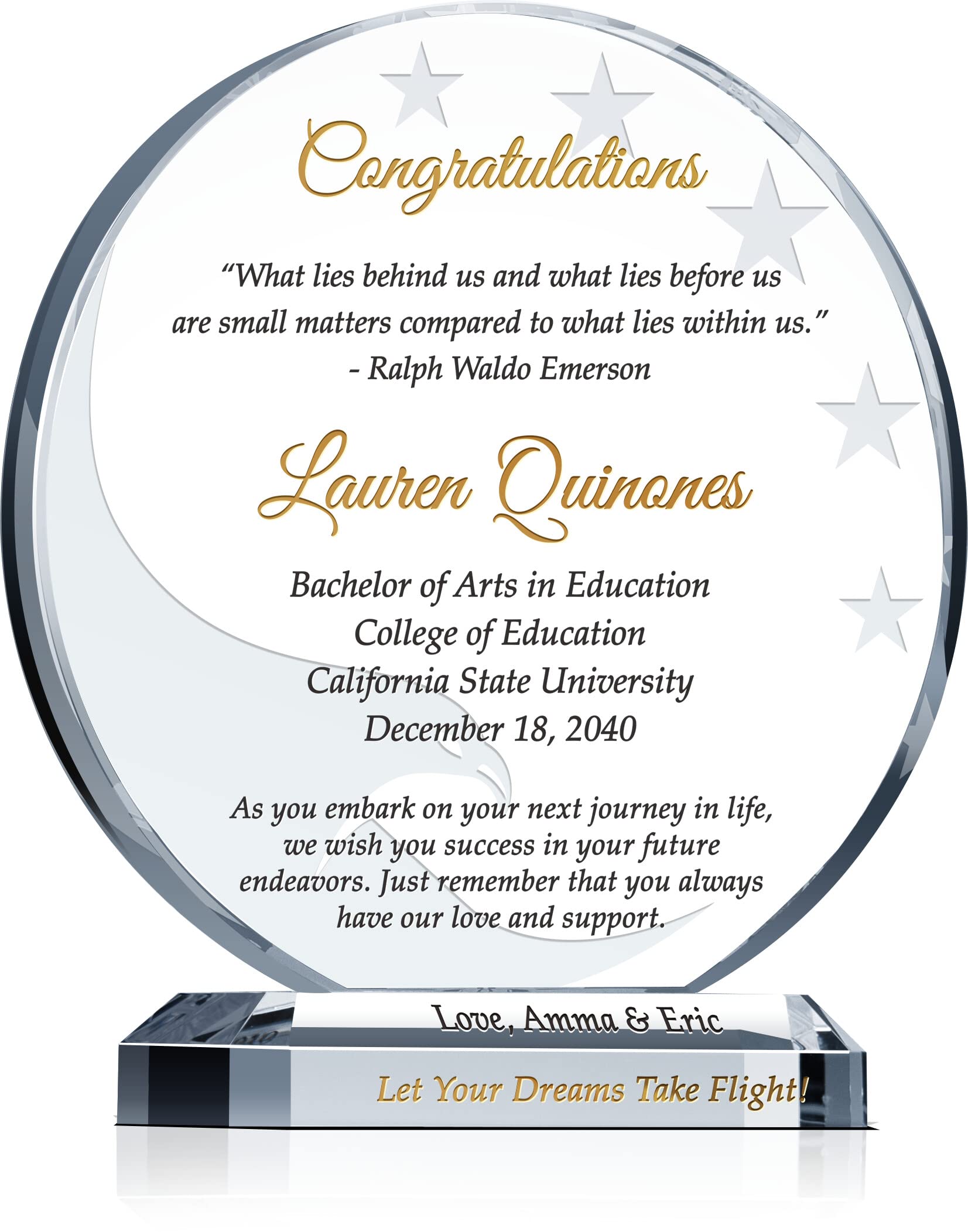 Personalized Crystal Graduation Plaque - Custom Engraved with Name, Degree & School - Unique Gift for Graduates (6.5 Inch) - Perfect for Son, Daughter, Siblings & Relatives - Ideal for Office Display, Home Decor & Commemorative Keepsake