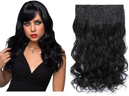 Abrish 5-Clip High Heat Synthetic Curly/Wavy Hair Extensions - Long Black Synthetic Hair for Women - Perfect for Parties, Weddings & Everyday Styling
