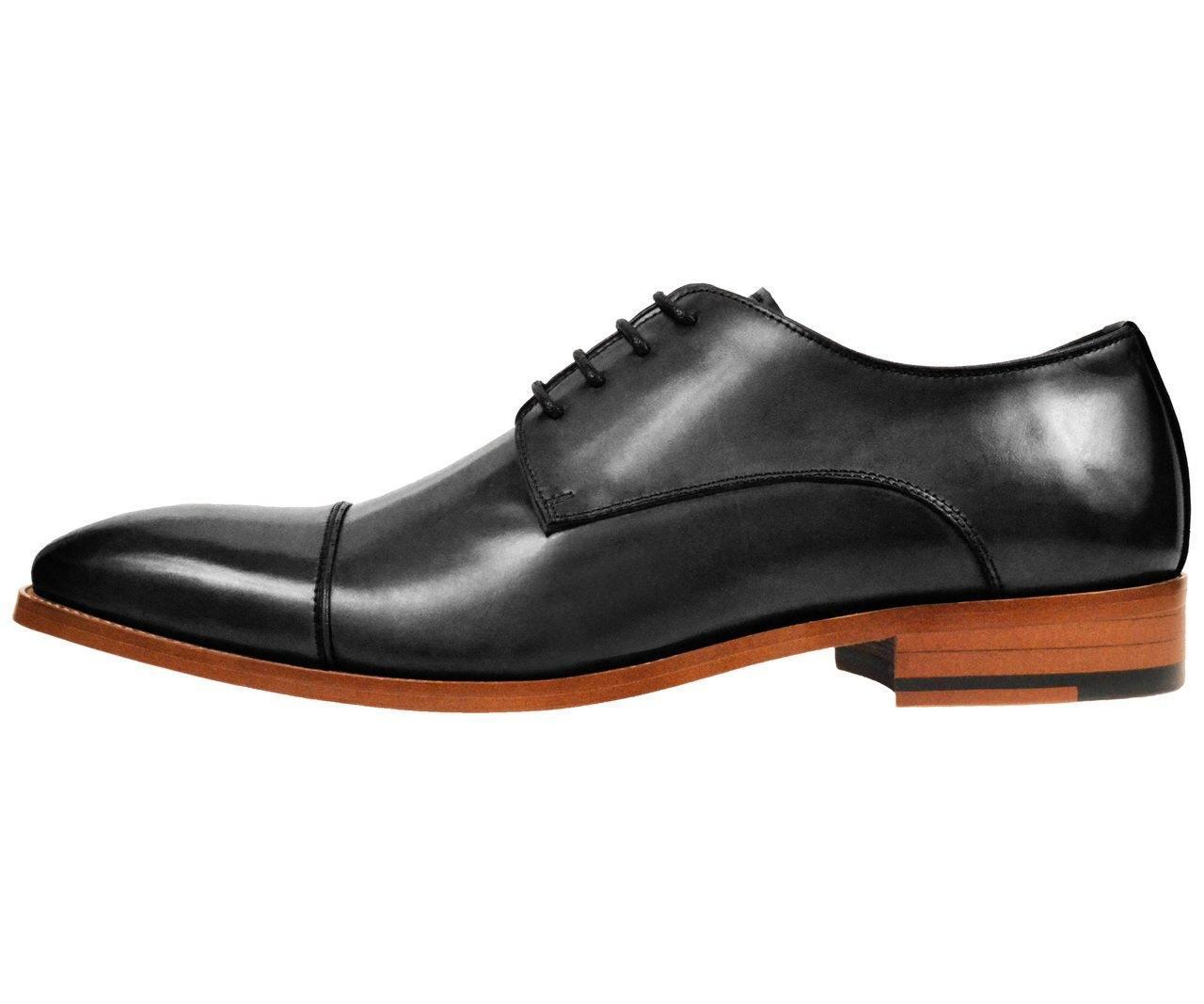 Premium Black Leather Cap Toe Oxford Dress Shoes for Men - Classic Lace-Up Formal Shoes with Wooden Sole | Perfect for Business, Weddings & Special Occasions