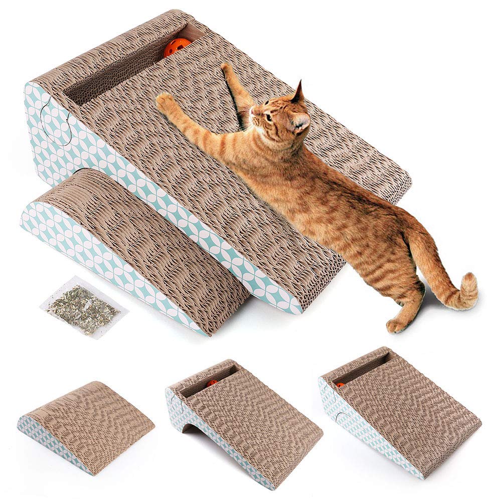 Premium Cat Scratcher Cardboard with Ball & Catnip - 2-in-1 Scratching Pad for Indoor Cats, Durable Corrugated Design, Removable & Replaceable - Perfect for Playtime, Nail Care & Stress Relief