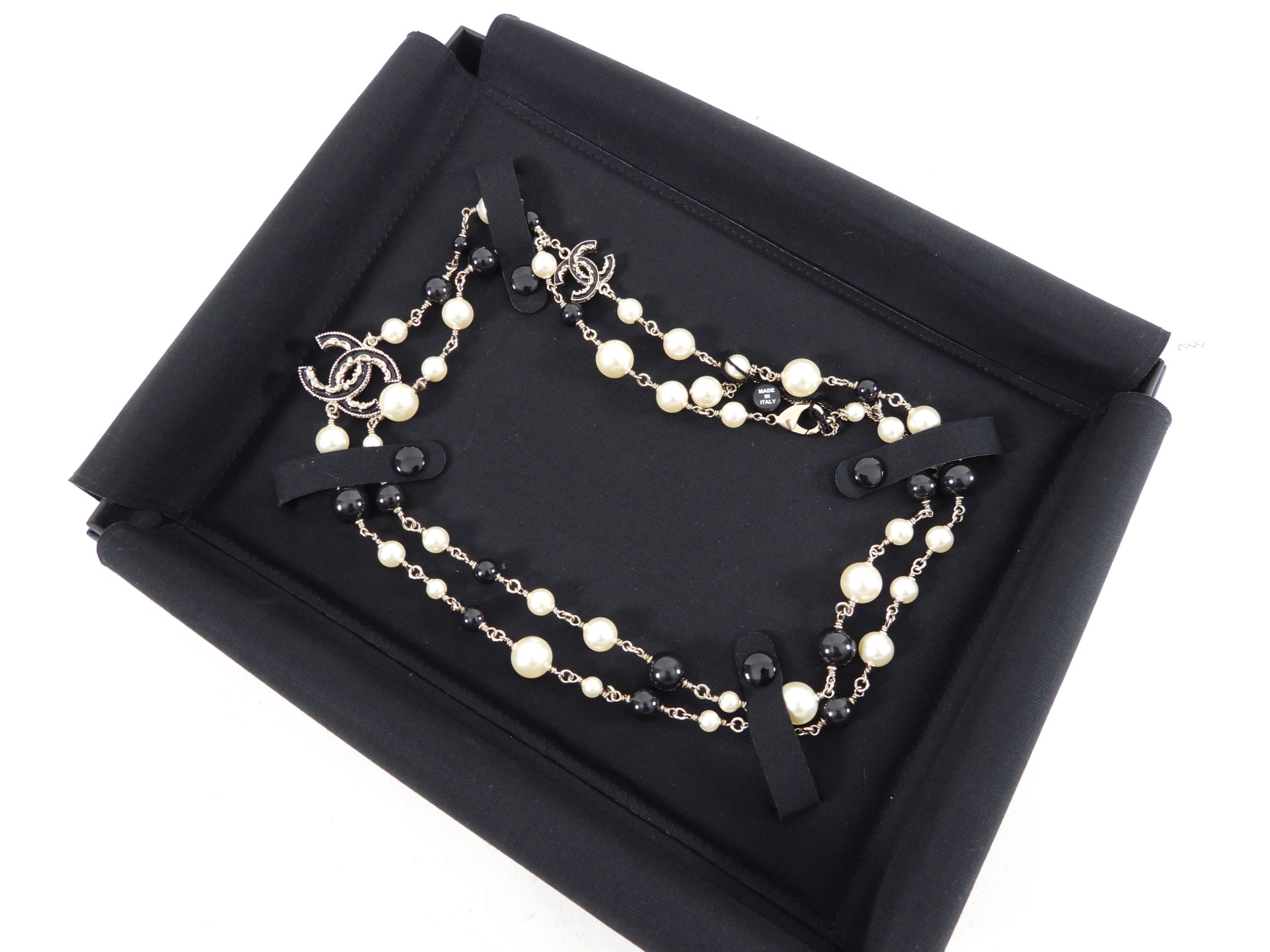 Chanel 14B Long Pearl Gripoix CC Enamel Necklace - Luxury Fashion Jewelry for Women, Perfect for Parties, Weddings & Special Occasions