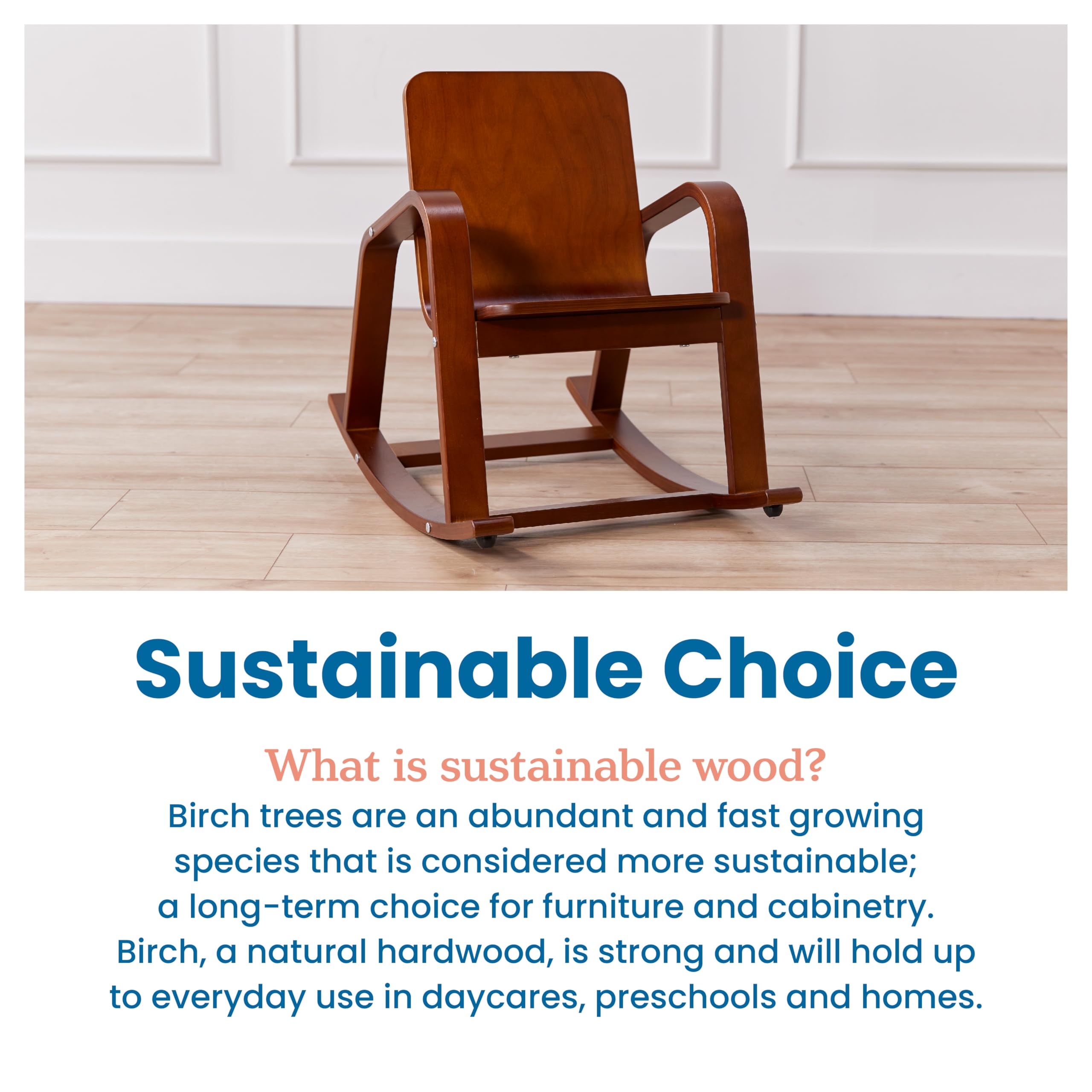 ECR4Kids Bentwood Rocking Chair for Toddlers & Kids - Natural Wooden Rocker with Dark Walnut Finish - Perfect for Nursery, Playroom, or Classroom Reading Nook