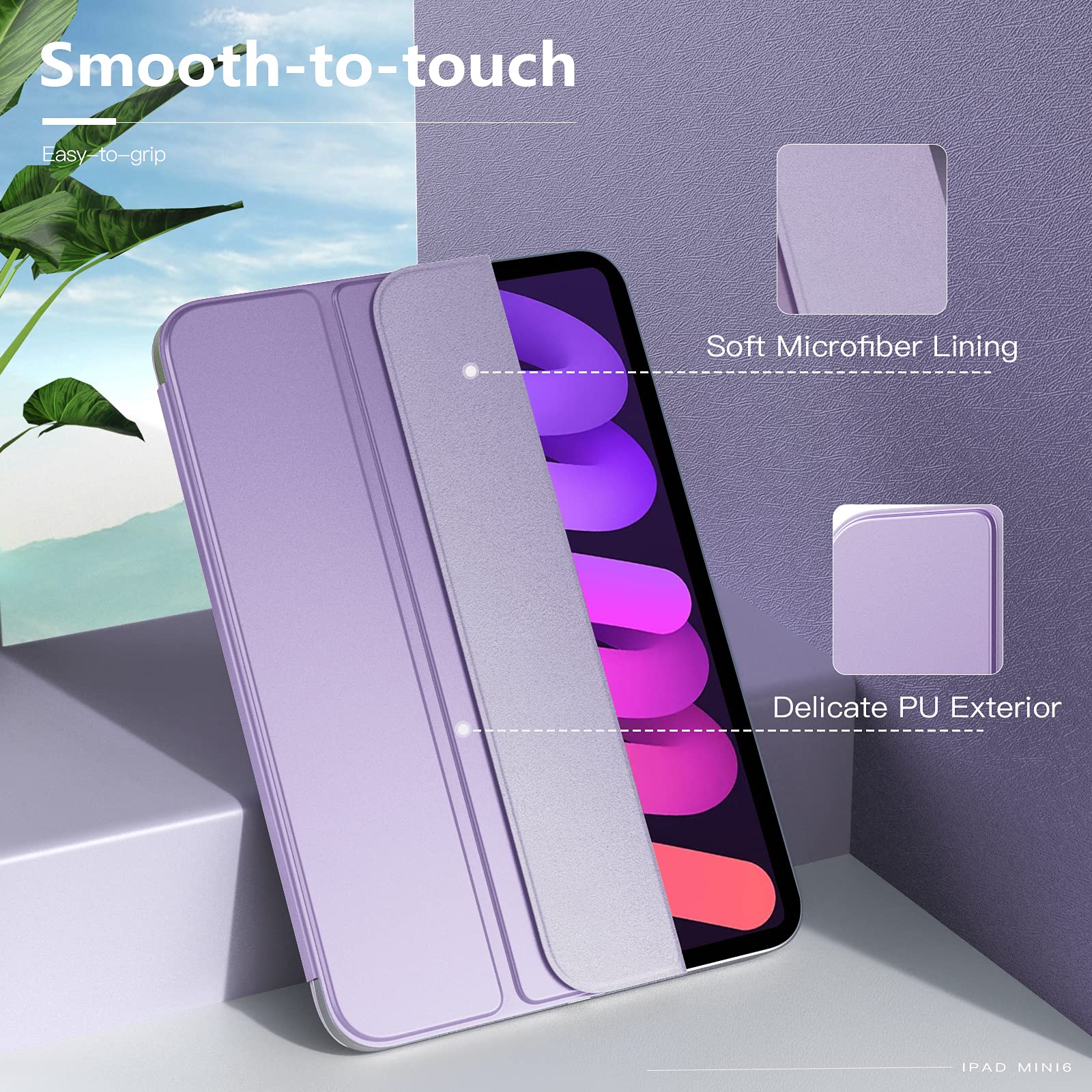 TiMOVO Magnetic Smart Folio Case for iPad Mini 7 (2024) & iPad Mini 6 (2021) - 8.3 Inch Trifold Stand Cover with Apple Pencil Pro Support | A17 Pro Compatible | Taro Purple | Perfect for Work, Study & Travel